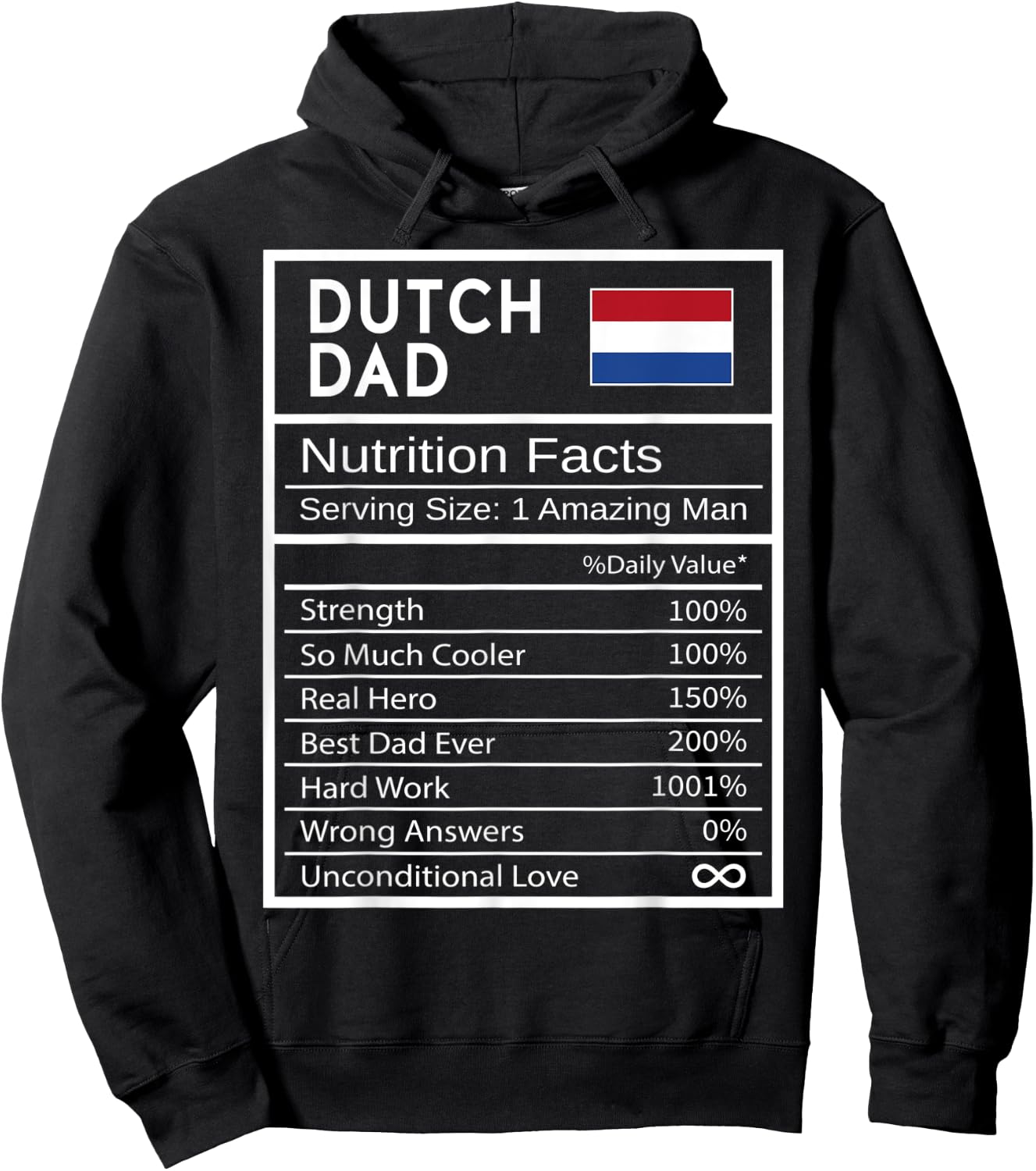 Dutch Dad Nutrition Facts National Pride Gift Dad Hoodie - Hoodie | Black