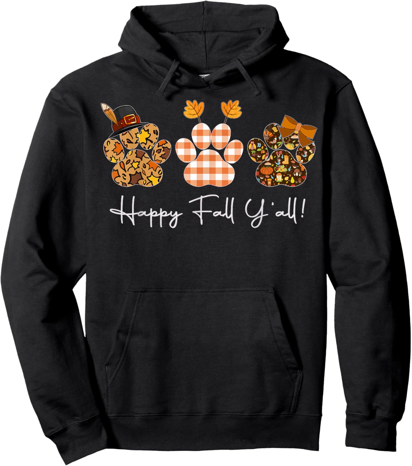 Happy Fall Y'all Paw Prints, Leopard Buffalo Paw Autumn Hoodie - Hoodie | Black