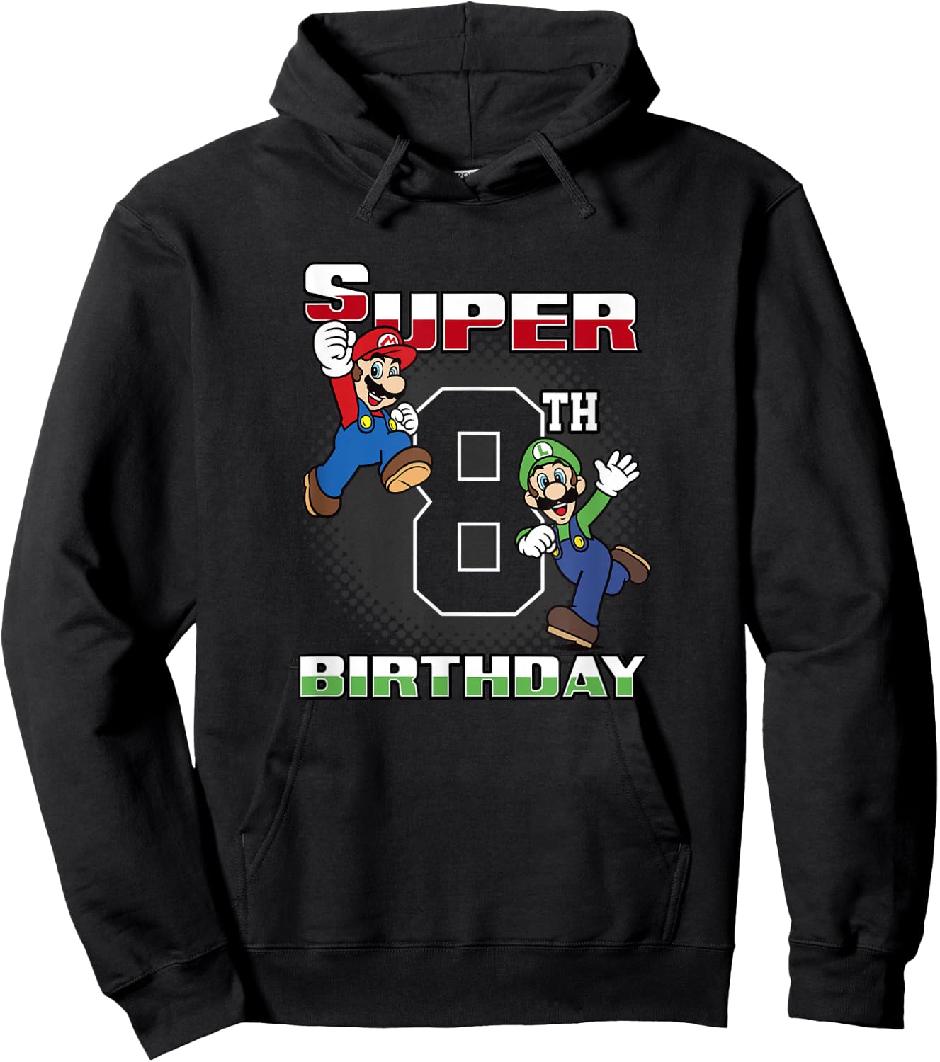 Super Mario Bros Mario & Luigi Super 8th Birthday Hoodie - Hoodie | Black