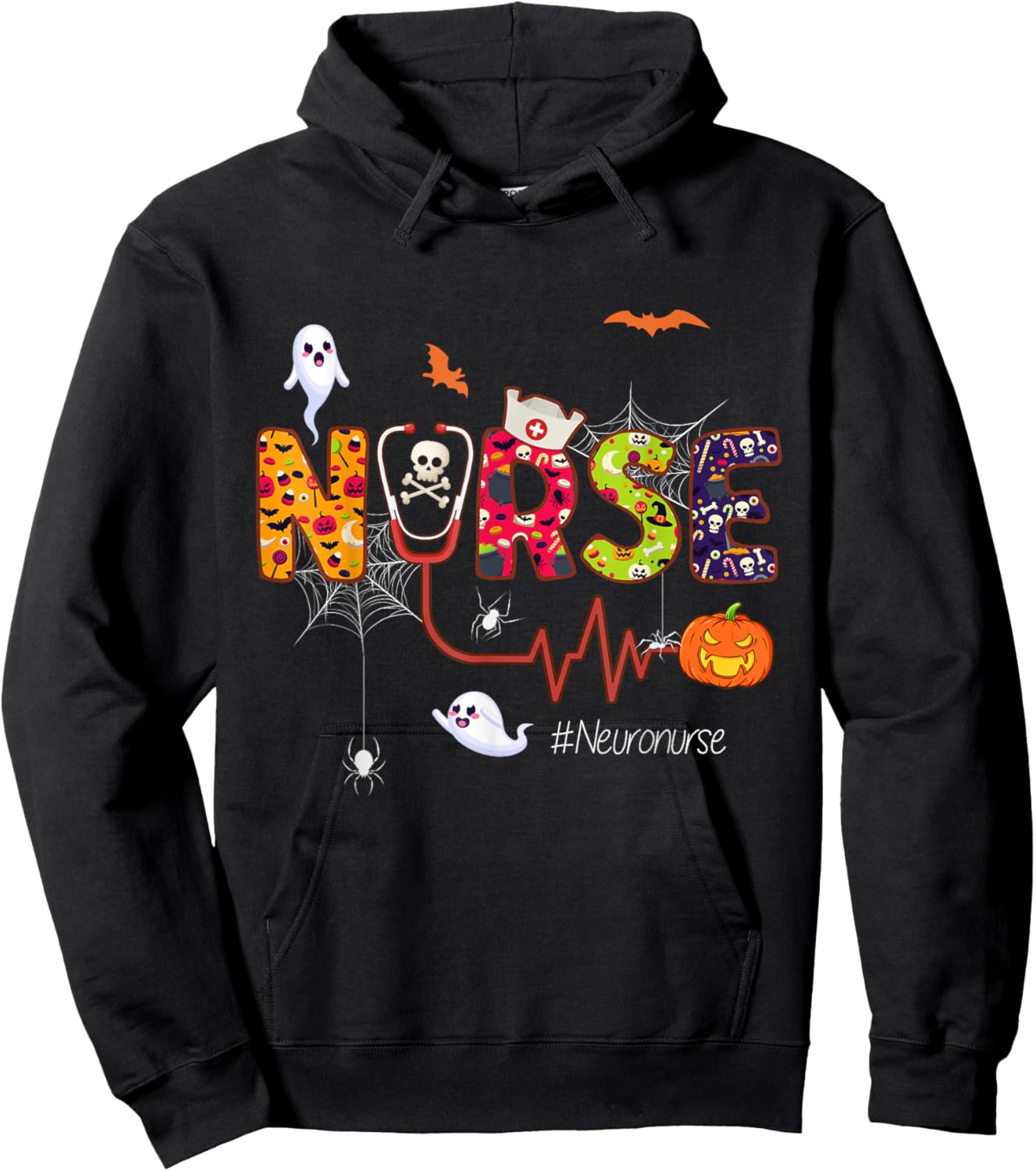 Neuro Nurse Halloween Ghost Spider Neuroscience Nursing Hoodie - Hoodie | Black