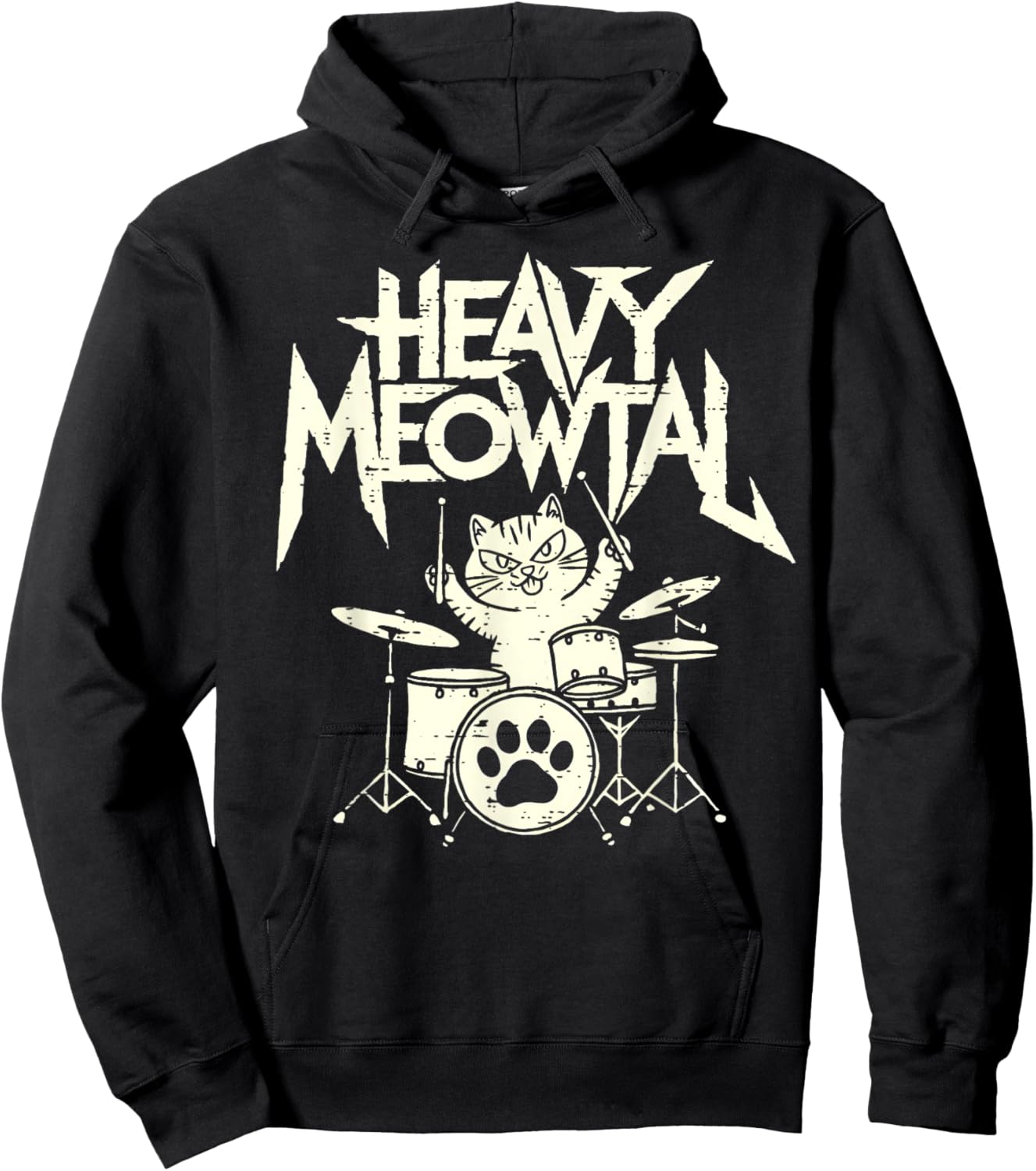 Heavy Metal Cat Drum Kit Drummer Headbanger Man Women Kid Hoodie - Hoodie | Black