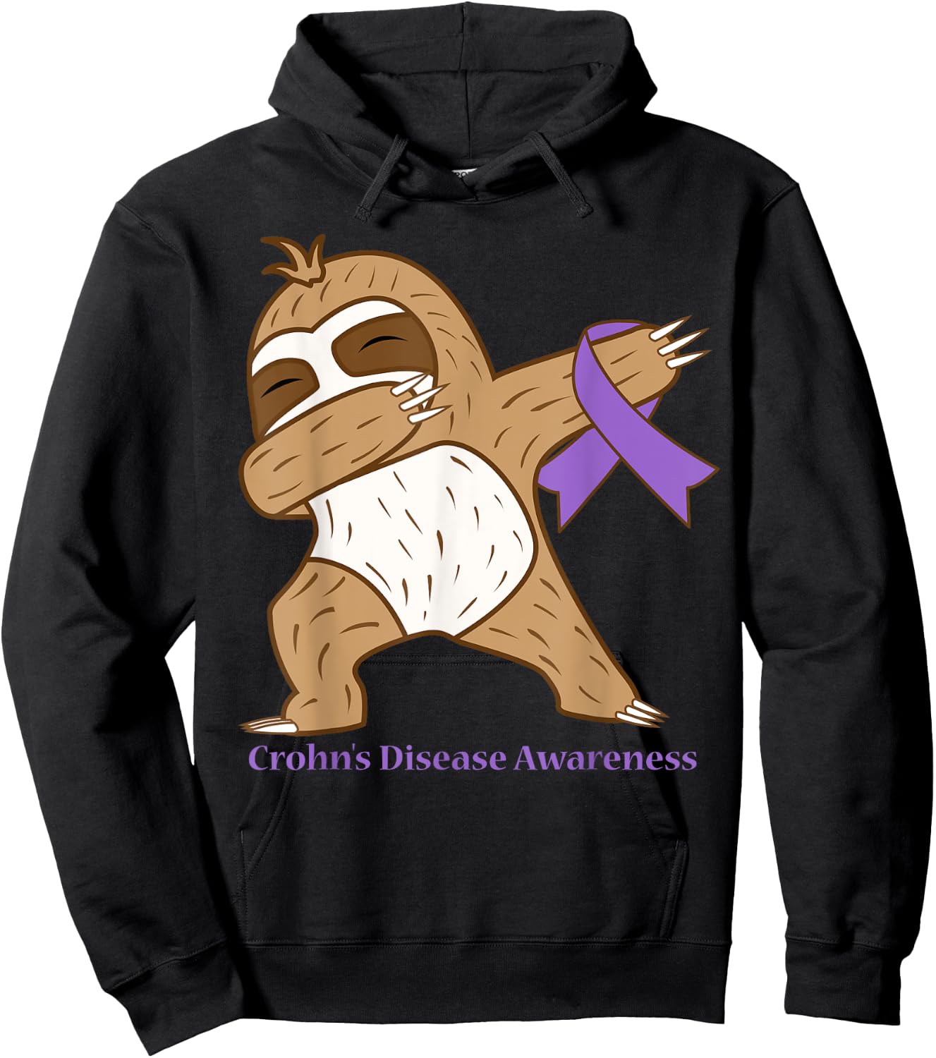 Crohn's Disease Awareness Ribbon Dabbing Sloth Warrior Gift Hoodie - Hoodie | Black