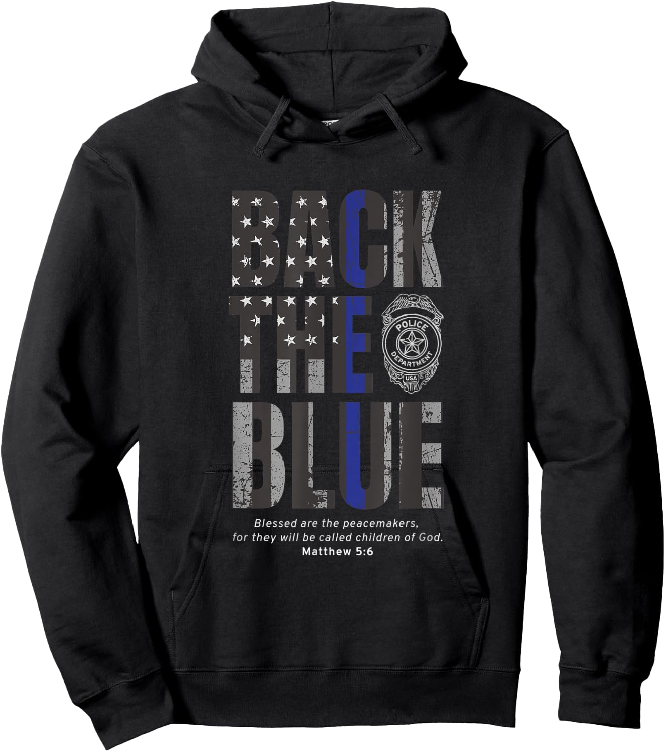 Back the Blue Thin Blue Line Flag Patriotic Police Hoodie - Hoodie | Black