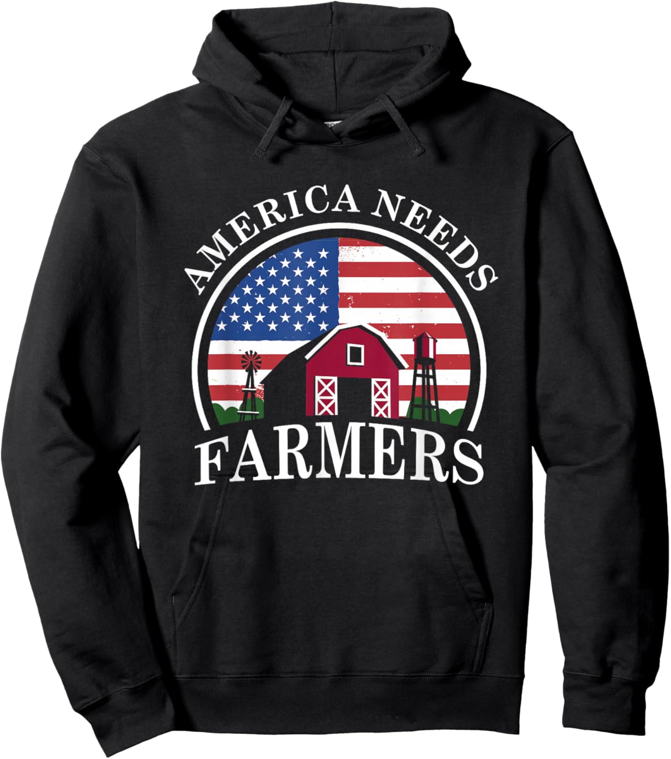 America Needs Farmers | American US Flag | Tractor Hoodie - Hoodie | Black