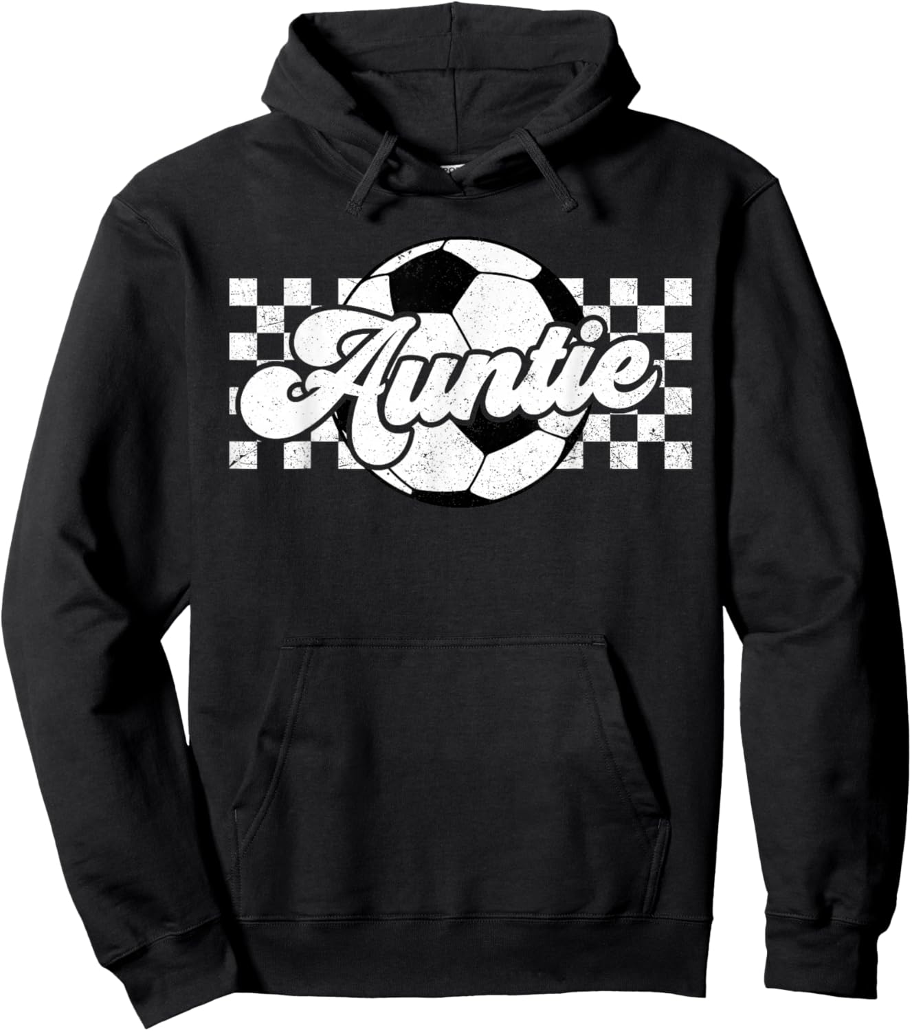Soccer Auntie Aunt Lover Family Mother's Day Retro Checkered Hoodie - Hoodie | Black