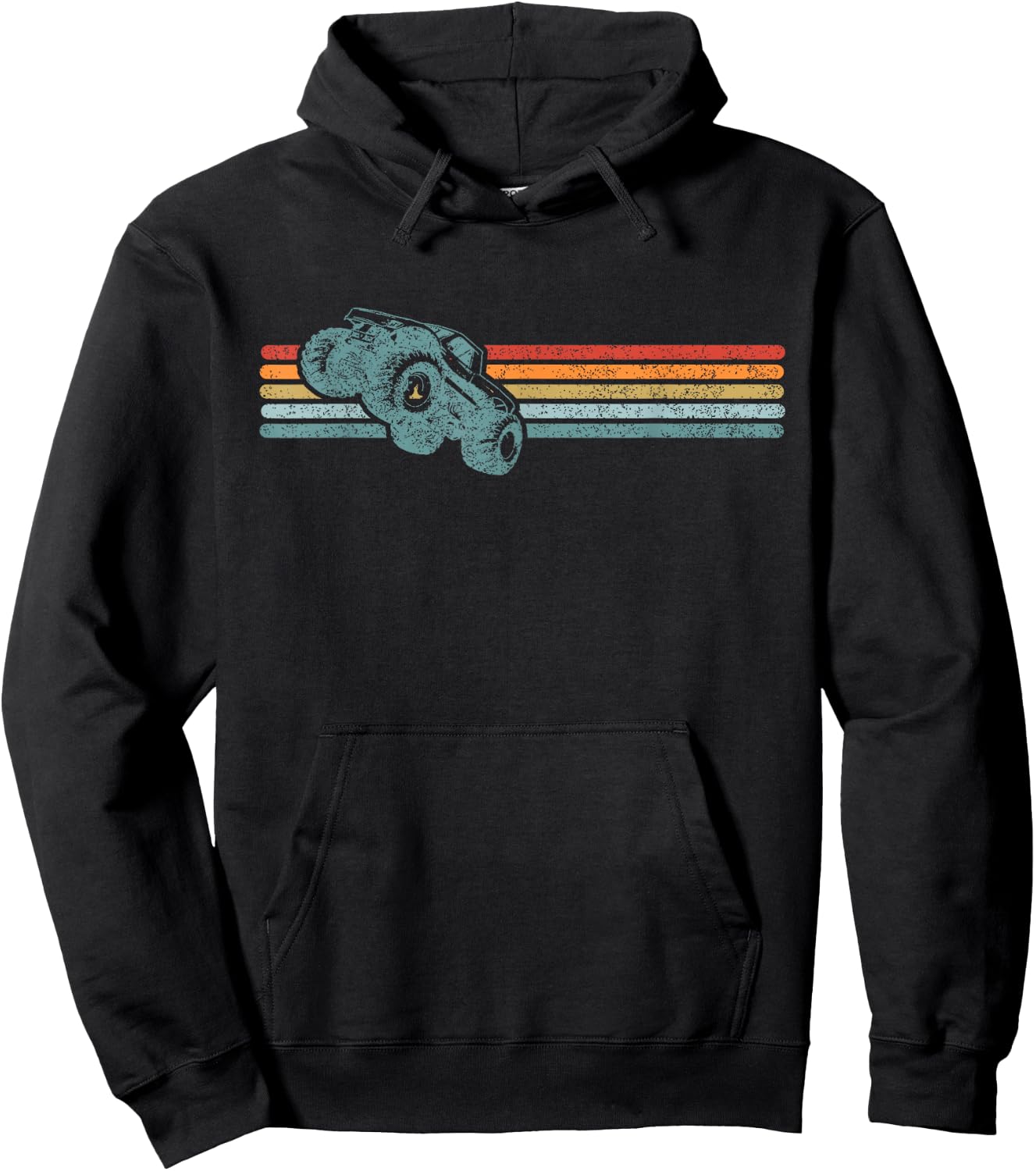 Monster Truck Shirt Vintage Retro Horizontal Stripes Lines Hoodie - Hoodie | Black