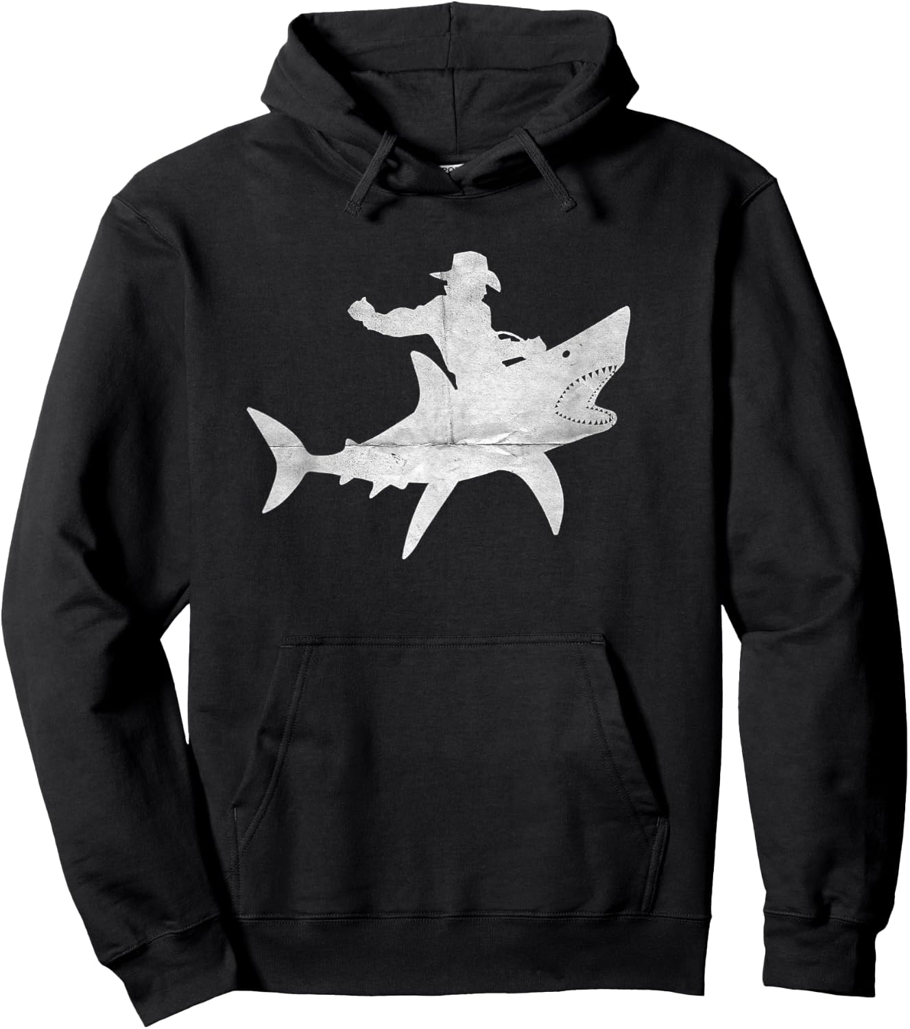 Cowboy Riding a Shark Distressed Hoodie - Hoodie | Black