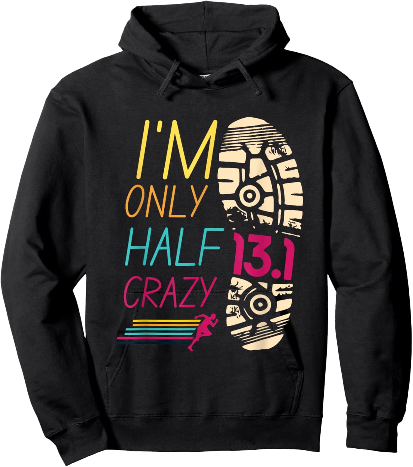 Runner Sportsperson Athlete Sportsman 13.1 Club I'm Only Half Crazy 13.1 Half Marathon Adults Black Short Sleeve Hoodie - Hoodie | Black