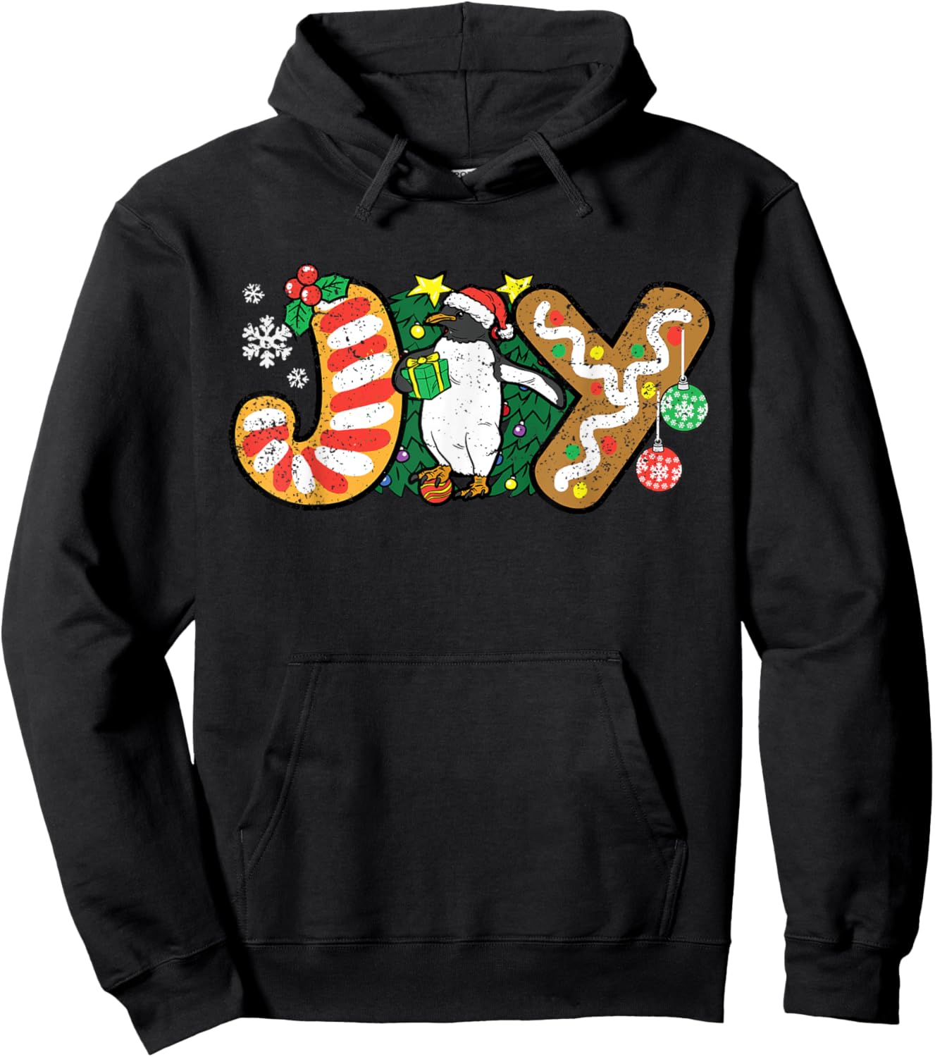 Penguin Joy Christmas Pajama X-mas Snowflakes Winter Holiday Hoodie - Hoodie | Black
