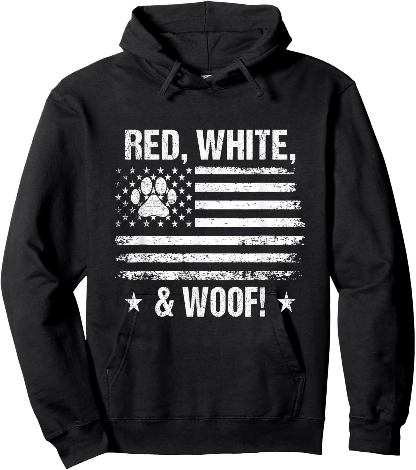 Red White & Woof - Dog Paw Print US Flag Retro Men Women Kids Hoodie - Hoodie | Black