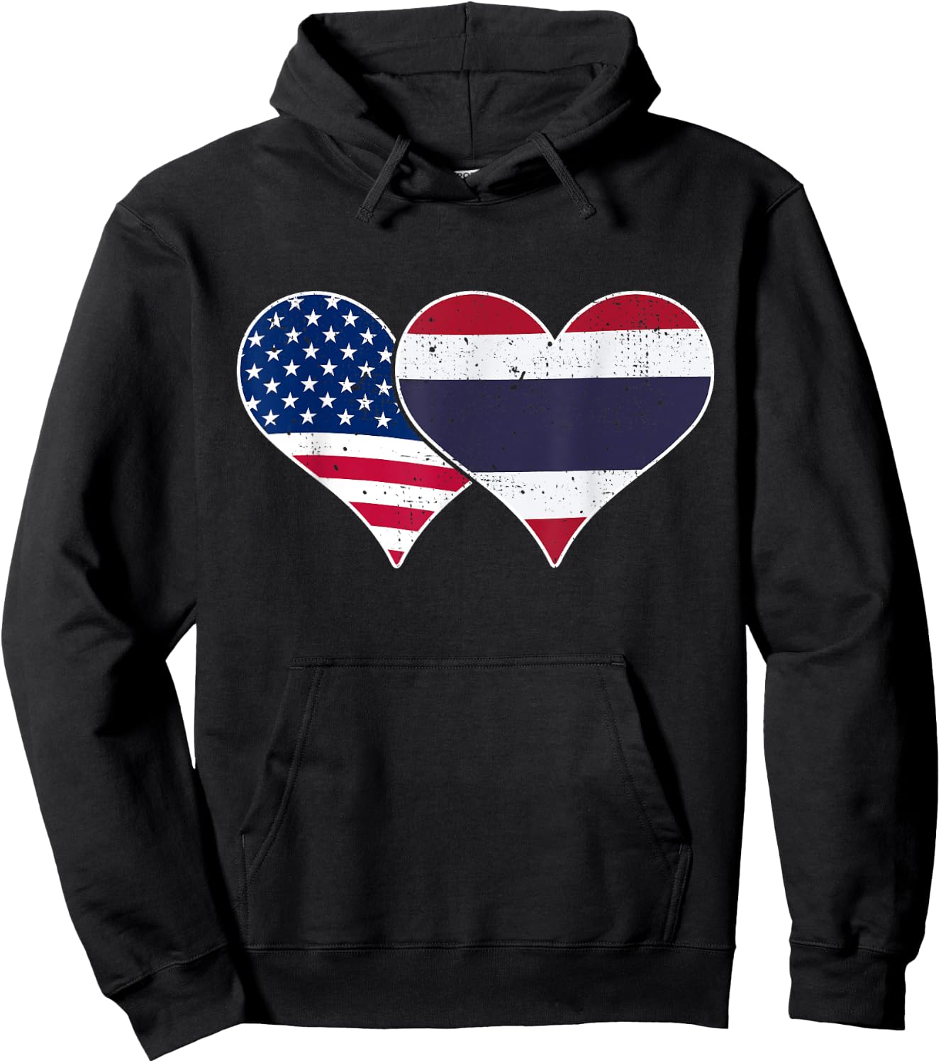 USA and Thailand Flags - American & Thai Vintage Hearts Hoodie - Hoodie | Black