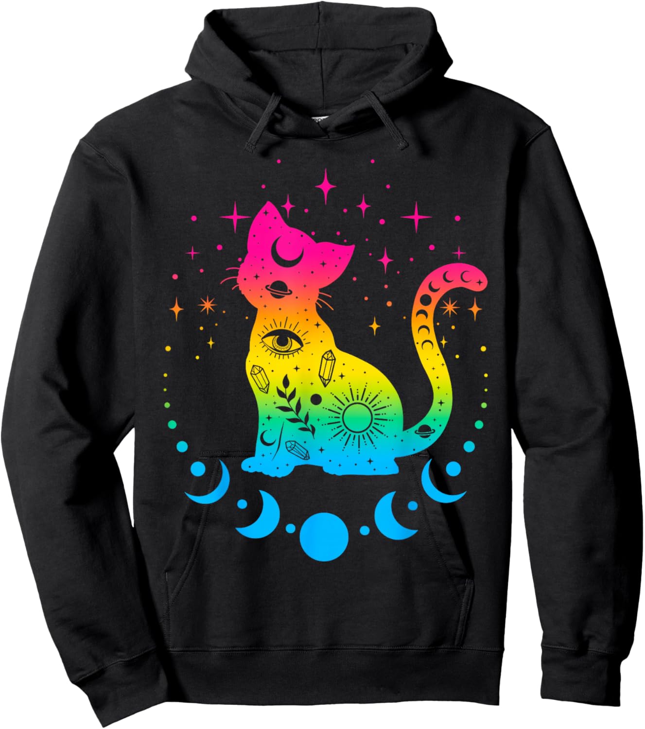 Celestial Pansexual Pride Flag Colours Astrology Cat Hoodie - Hoodie | Black