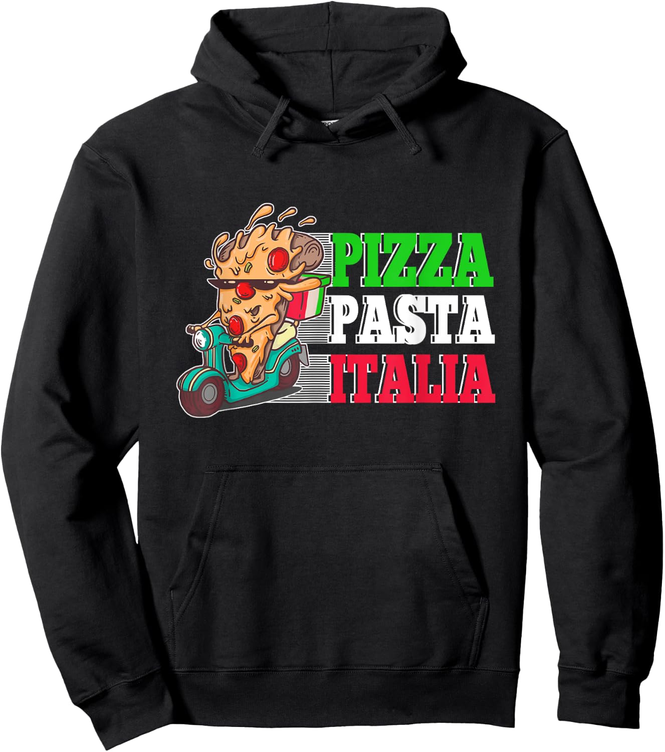 Pizza Pasta Italia Pizza Piece on Italian Scooter Hoodie - Hoodie | Black