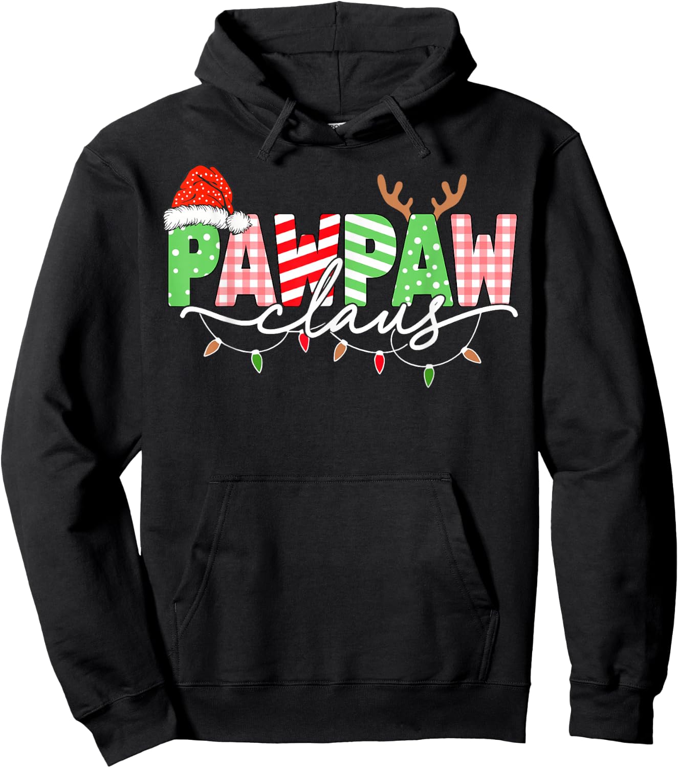 Pawpaw Claus Christmas Lights Santa Hat Family Matching Hoodie - Hoodie | Black