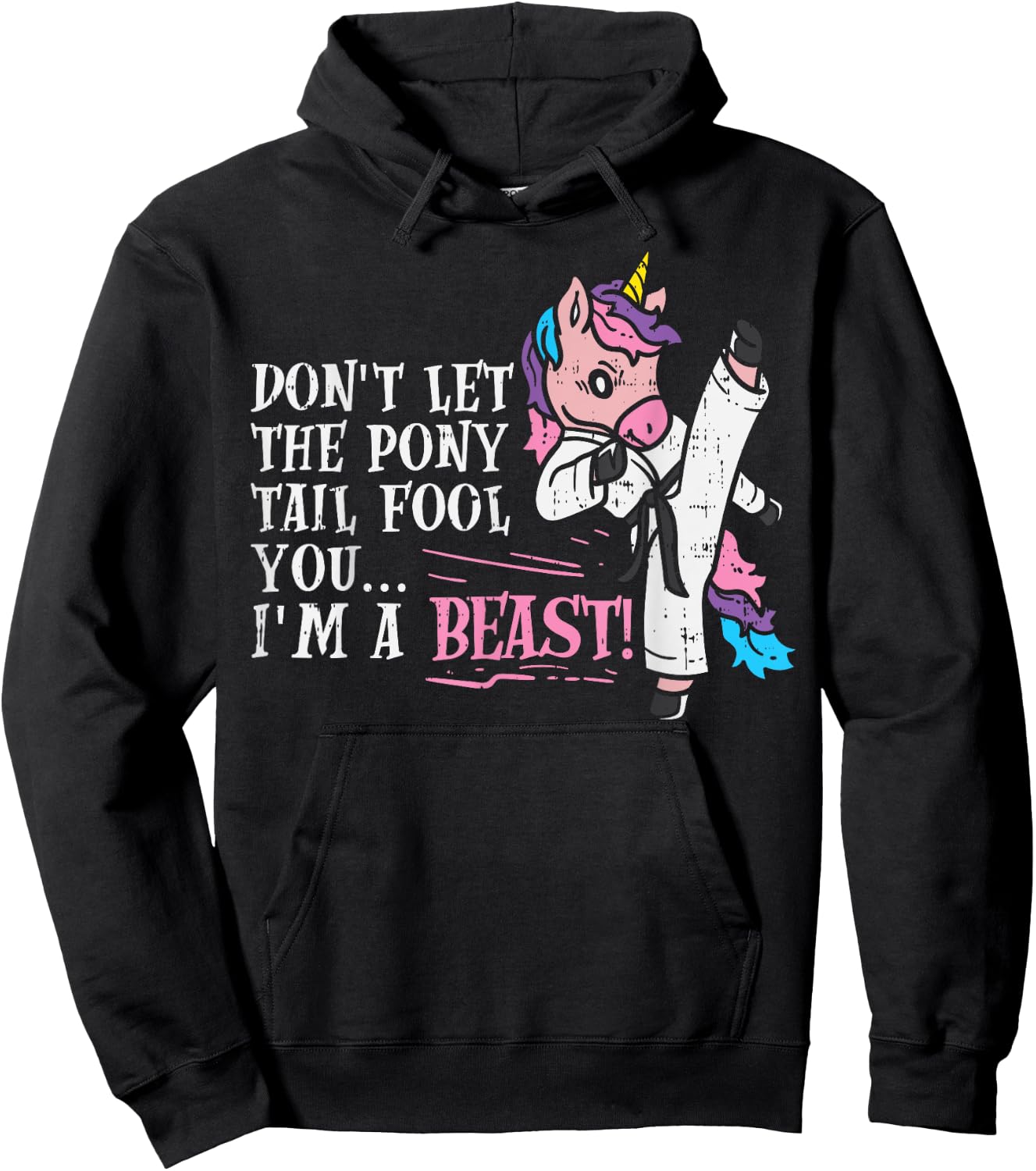 Karate Unicorn Ponytail Beast Cute Martial Arts Girls GIft Hoodie - Hoodie | Black