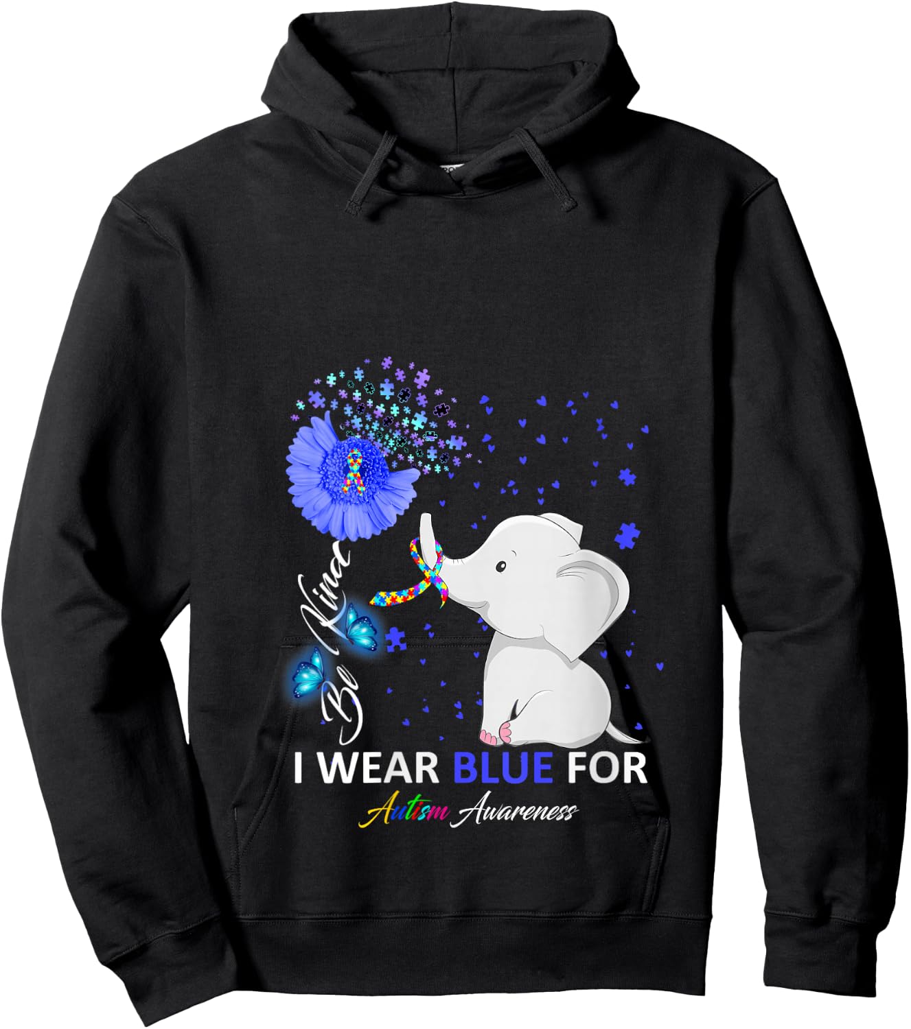 I Wear Blue Autism Awareness - Elephant Autism Awareness V-Neck Hoodie - Hoodie | Black