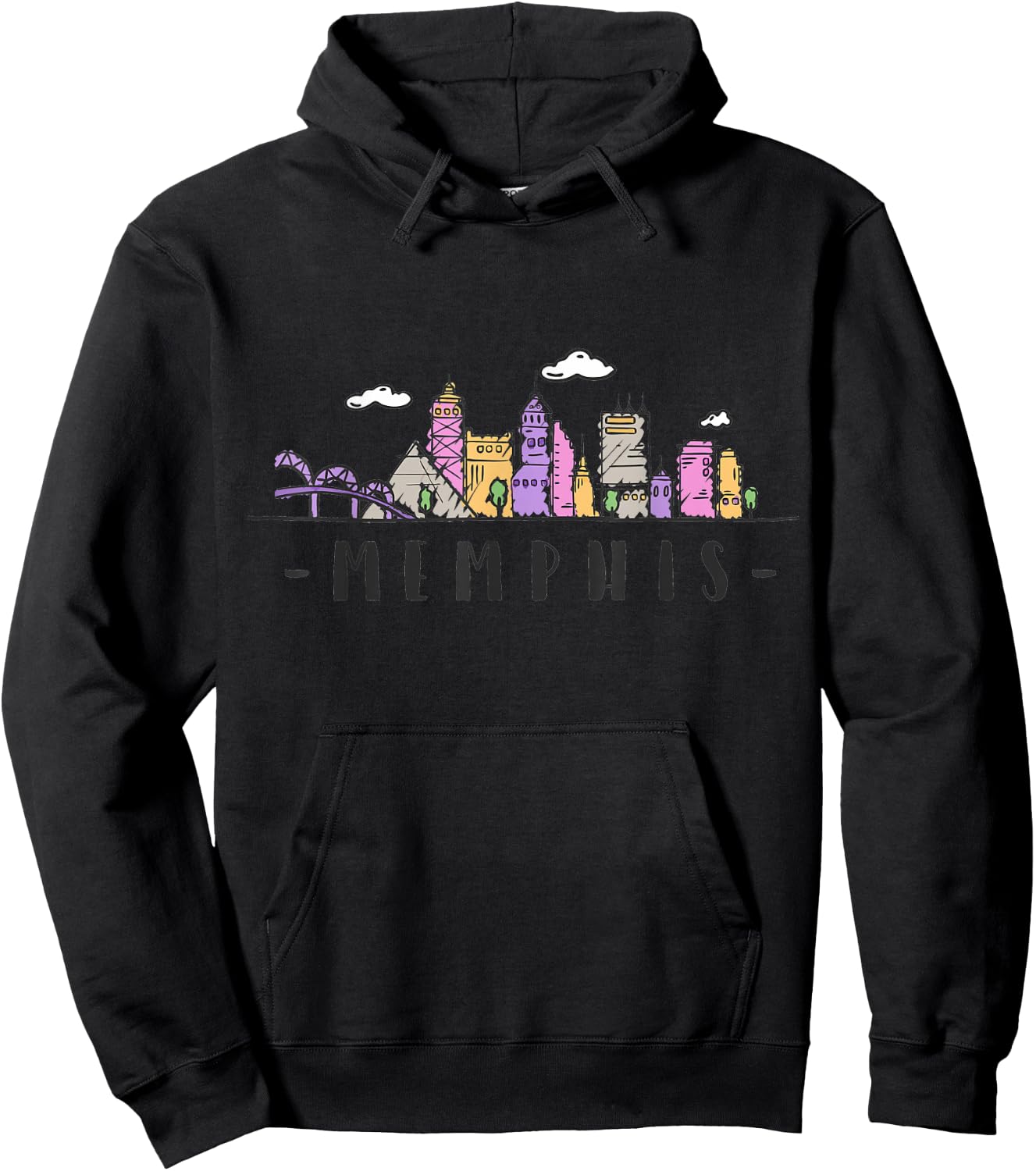 Memphis Skyline Tennessee Watercolour Souvenir Gift Hoodie - Hoodie | Black