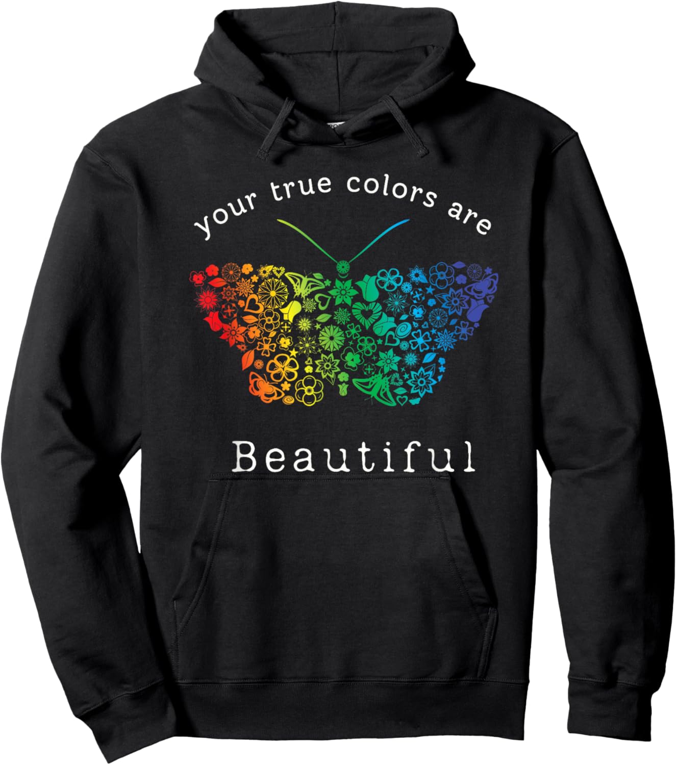 Your True Colors are Beautiful Pride Rainbow butterfly Hoodie - Hoodie | Black