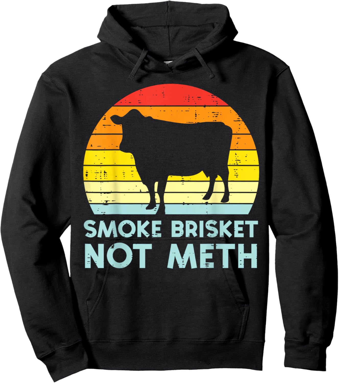Grill Brisket Beef Sunset Retro Bbq Barbecue Grill Women Men Hoodie - Hoodie | Black