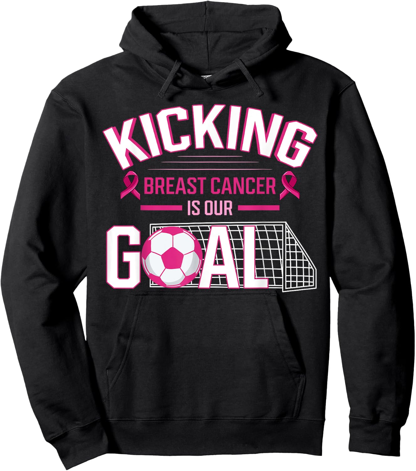 Breast Cancer Soccer Ball Goal Pink Ribbon Mammogram Sport Hoodie - Hoodie | Black