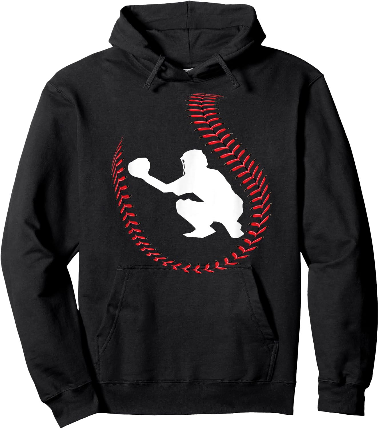 Baseball Catcher Ball Stitch Silhouette Hoodie - Hoodie | Black