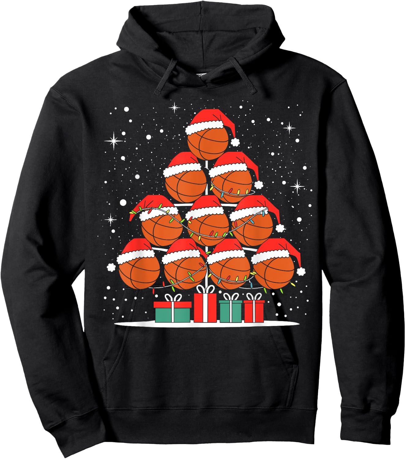 Basketball Player Xmas Santa Hat Basketball Christmas Tree Hoodie - Hoodie | Black