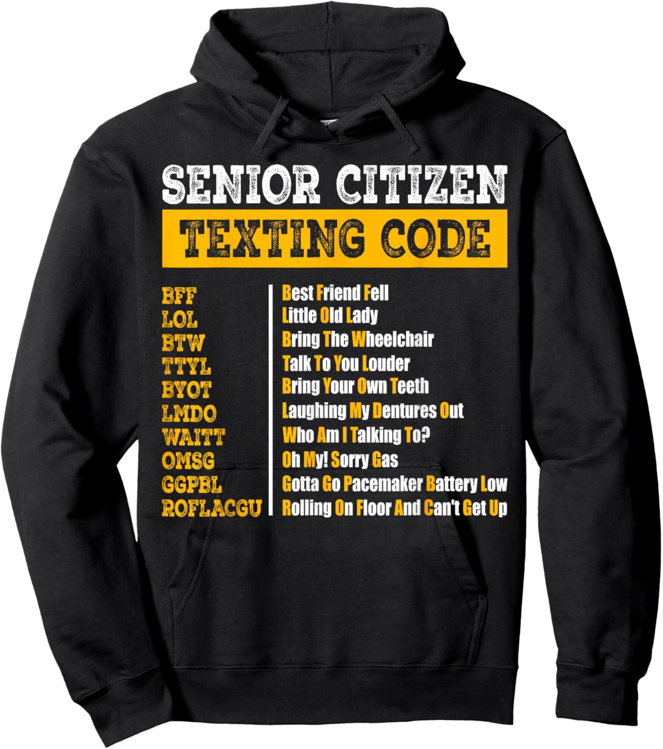 Funny Senior Citizen's Texting Code Design for Grandpa Hoodie - Hoodie | Black
