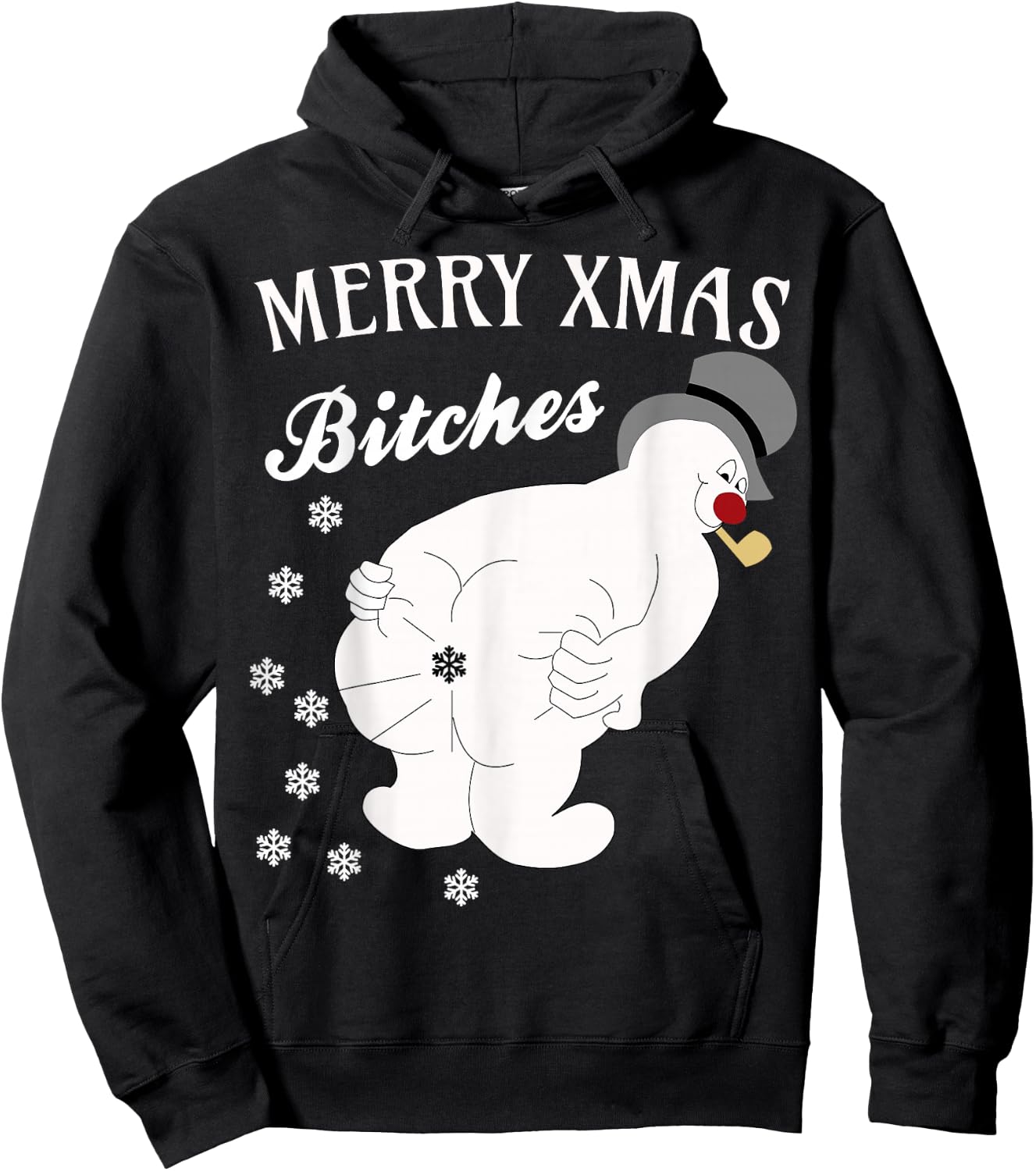 Merry Xmas Bitches Raunchy Snowman Farting Snowflakes Hoodie - Hoodie | Black