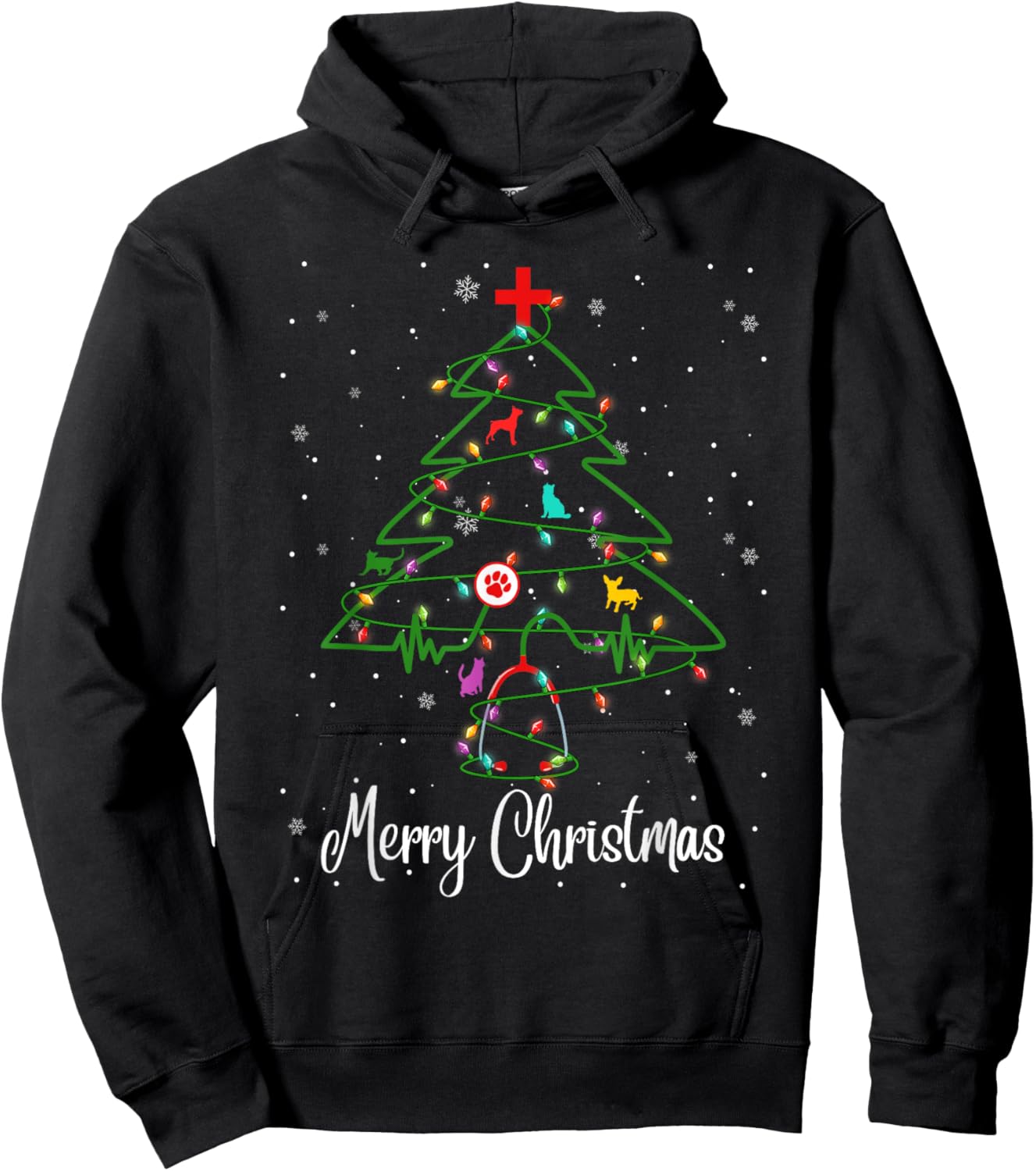 Vet Tech Veterinarian Christmas Tree Merry Christmas Pajamas Hoodie - Hoodie | Black