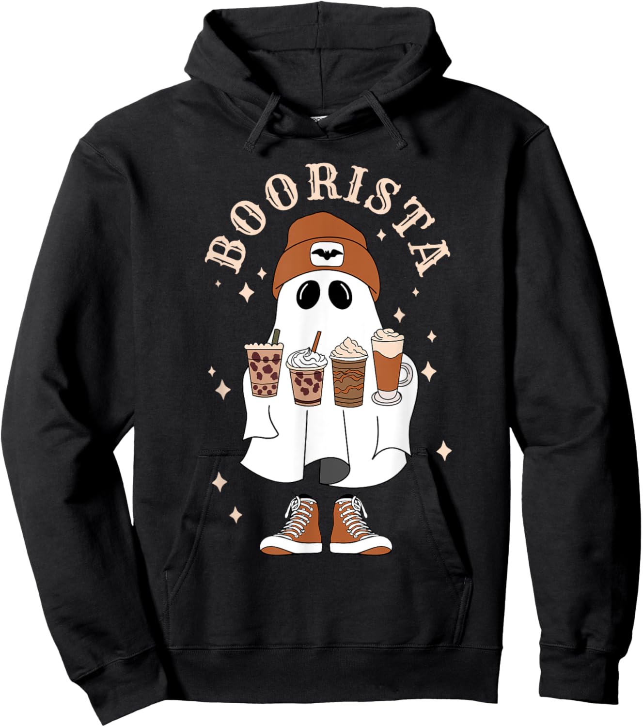 Boorista Ghost With Coffee Halloween Cute Ghost Latte Coffee Hoodie - Hoodie | Black