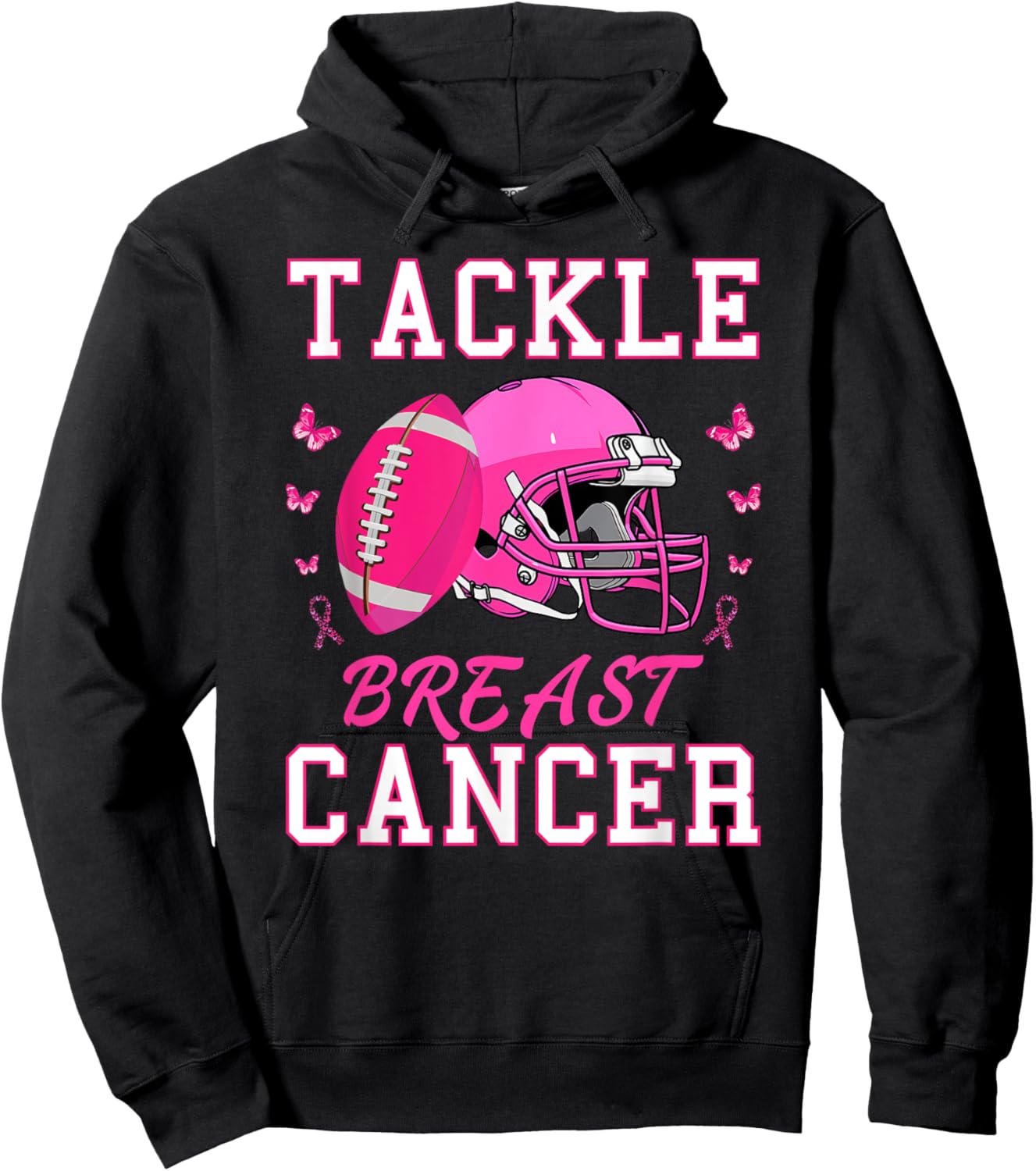 Tackle Breast Cancer Awareness Pink Ribbon Football Hoodie - Hoodie | Black