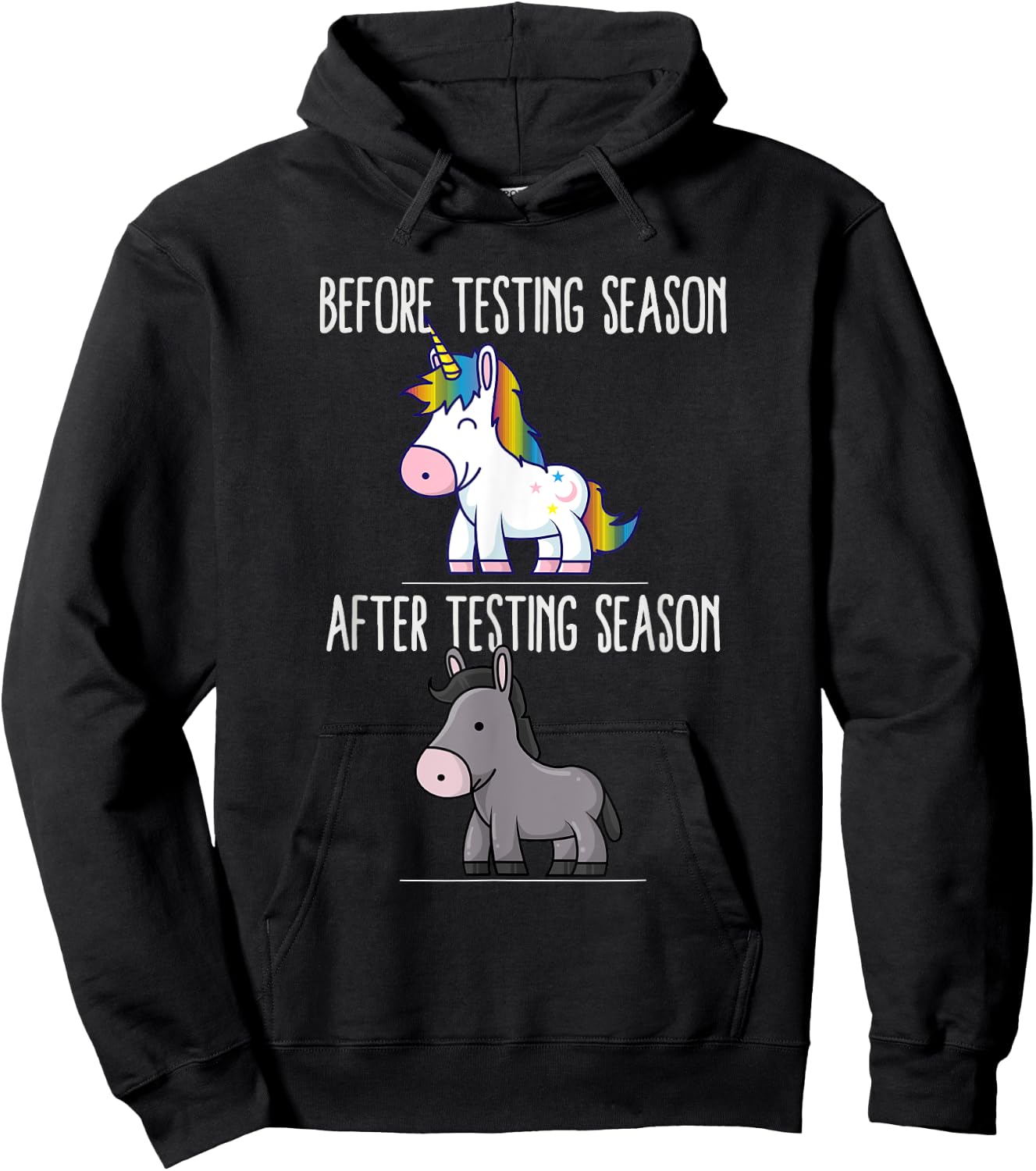 Before After Testing Season Is My Cardio Teacher Unicorn Hoodie - Hoodie | Black
