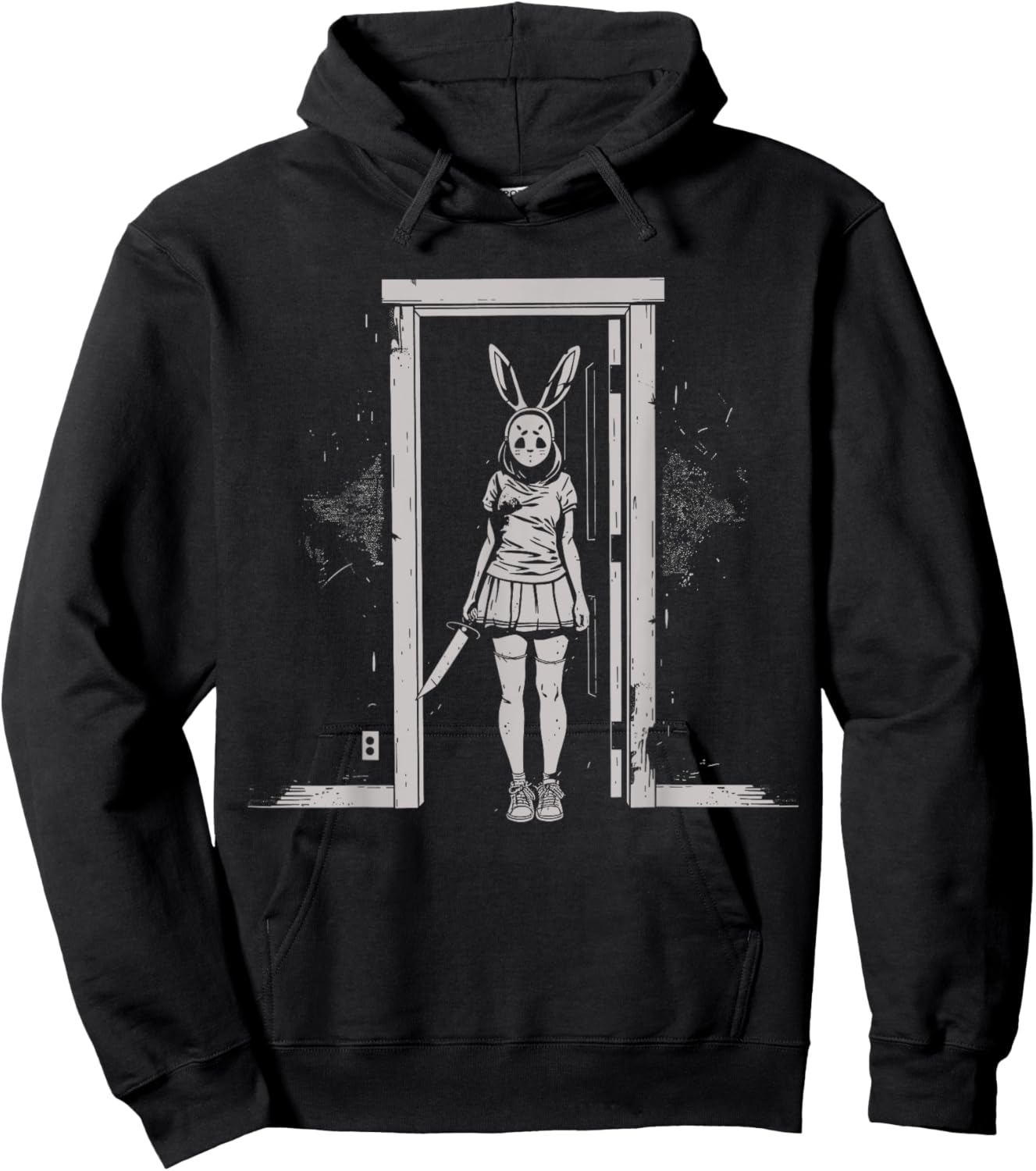 Horror Girl Bunny Mask Slasher Goth Alt Anime Creepy Rabbit Hoodie - Hoodie | Black