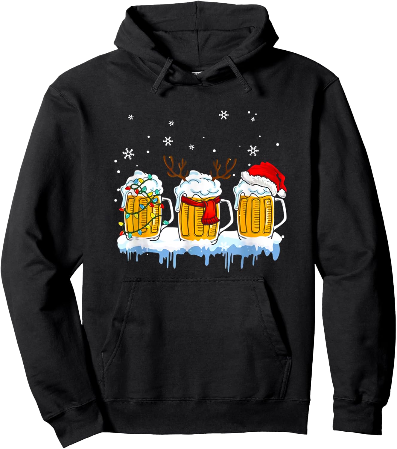 Beer Christmas Mug Santa Reinbeer Xmas lights pajamas Hoodie - Hoodie | Black
