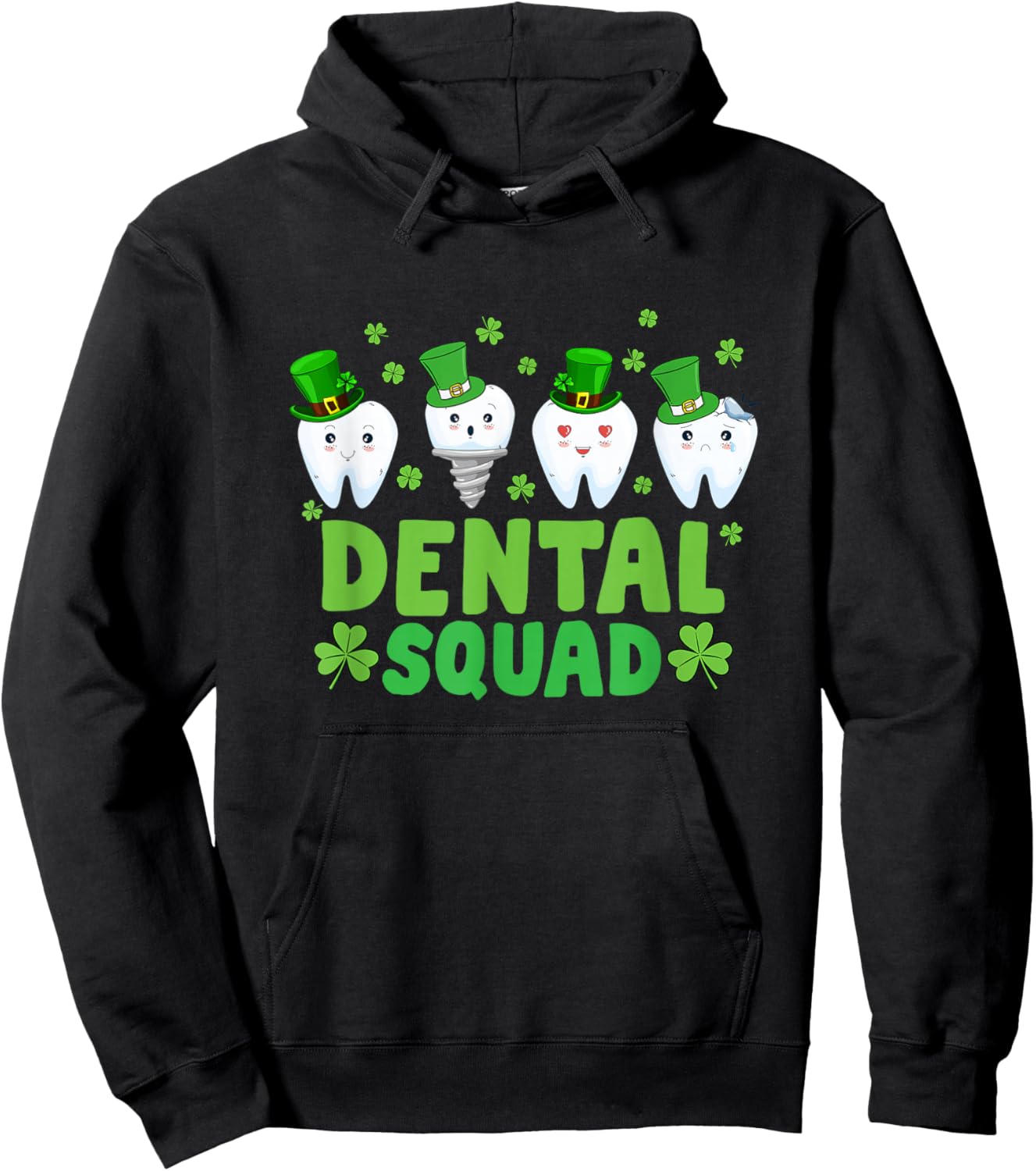 Dental Squad Leprechaun Teeth Happy St Patrick's Day Dentist Hoodie - Hoodie | Black