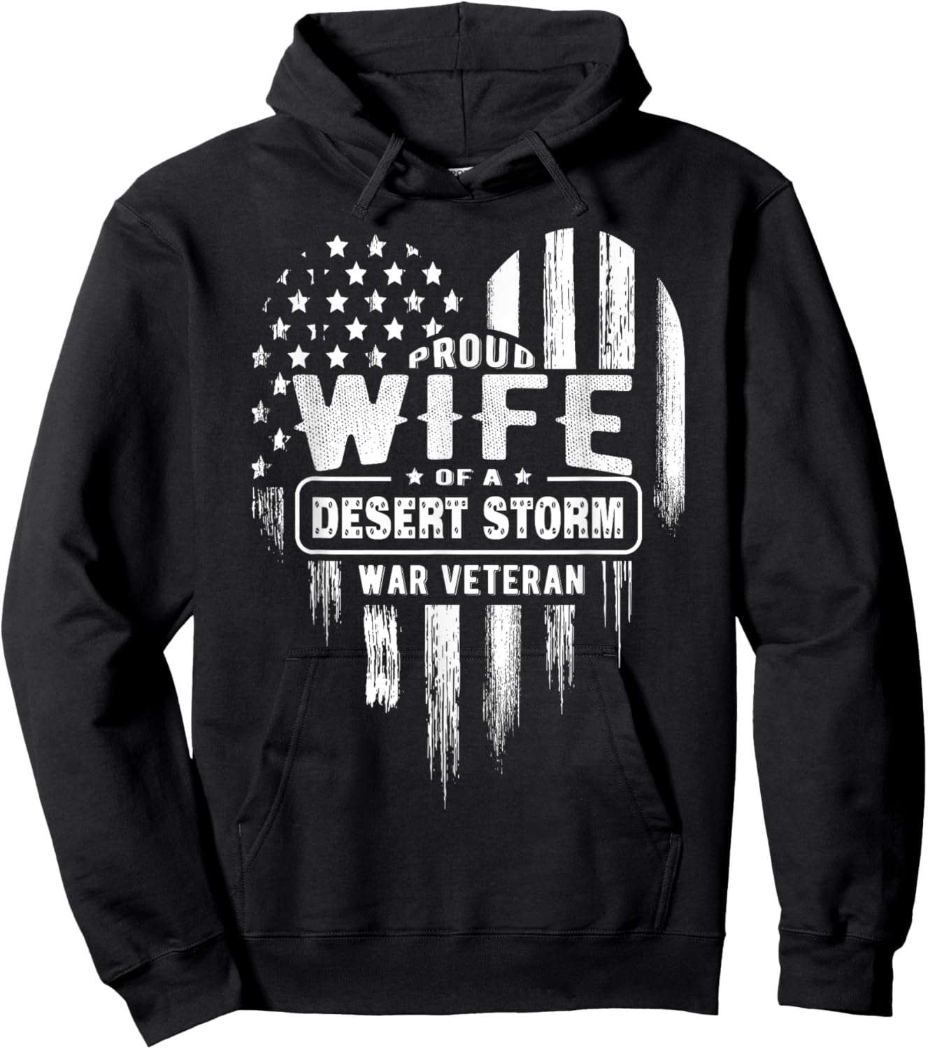 Proud Wife Desert Storm War Veteran American Flag Heart Hoodie - Hoodie | Black