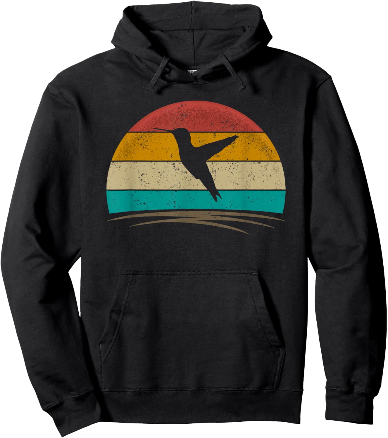 Hummingbird Retro Vintage 70s Distressed Men Women Hoodie - Hoodie | Black
