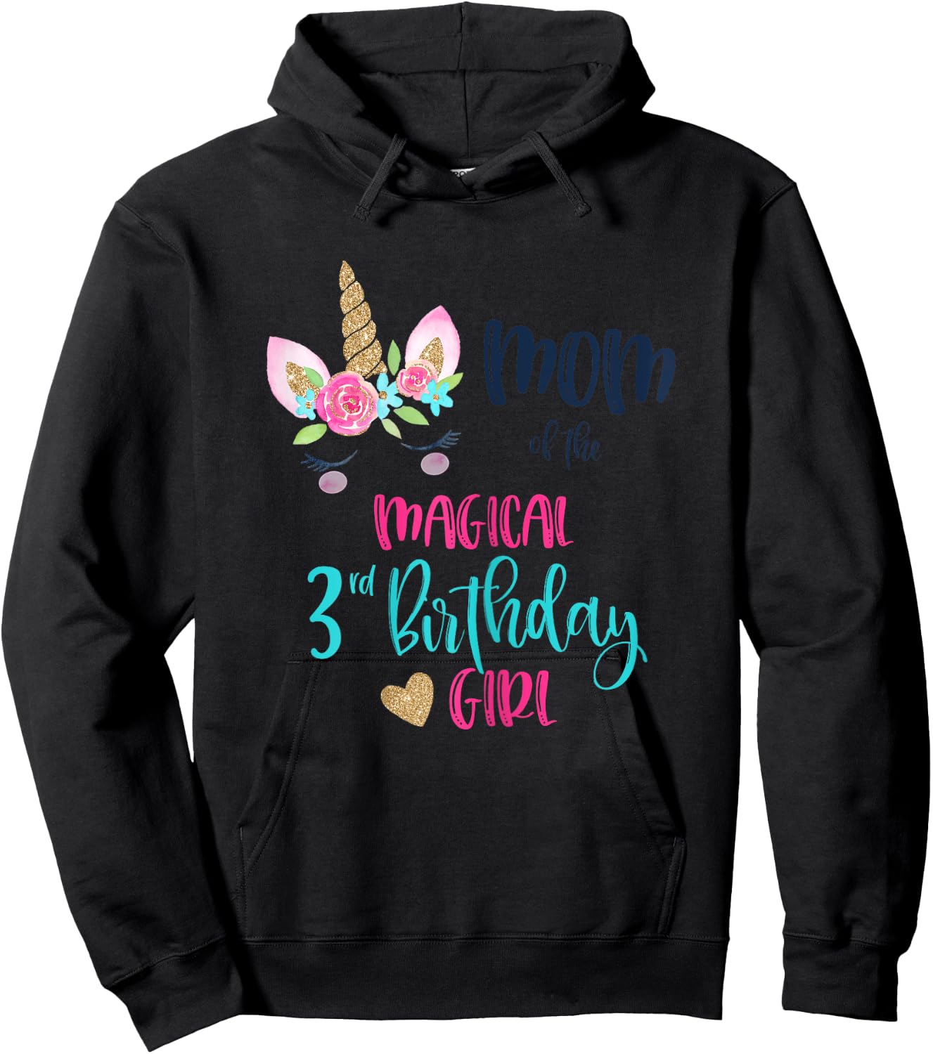 Unicorn Mom of the 3rd Birthday Girl Matching Daughter Party Hoodie - Hoodie | Black