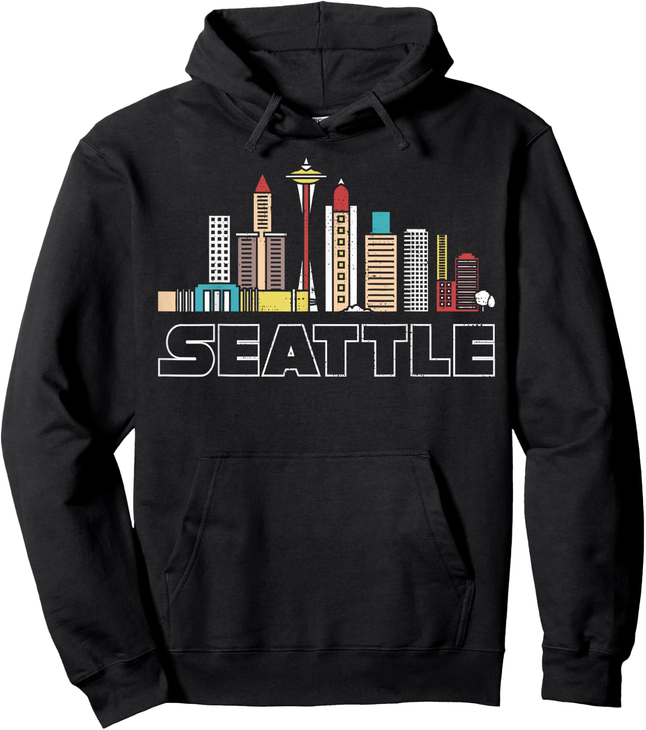 Grunge Seattle Skyline Distressed Look design Hoodie - Hoodie | Black