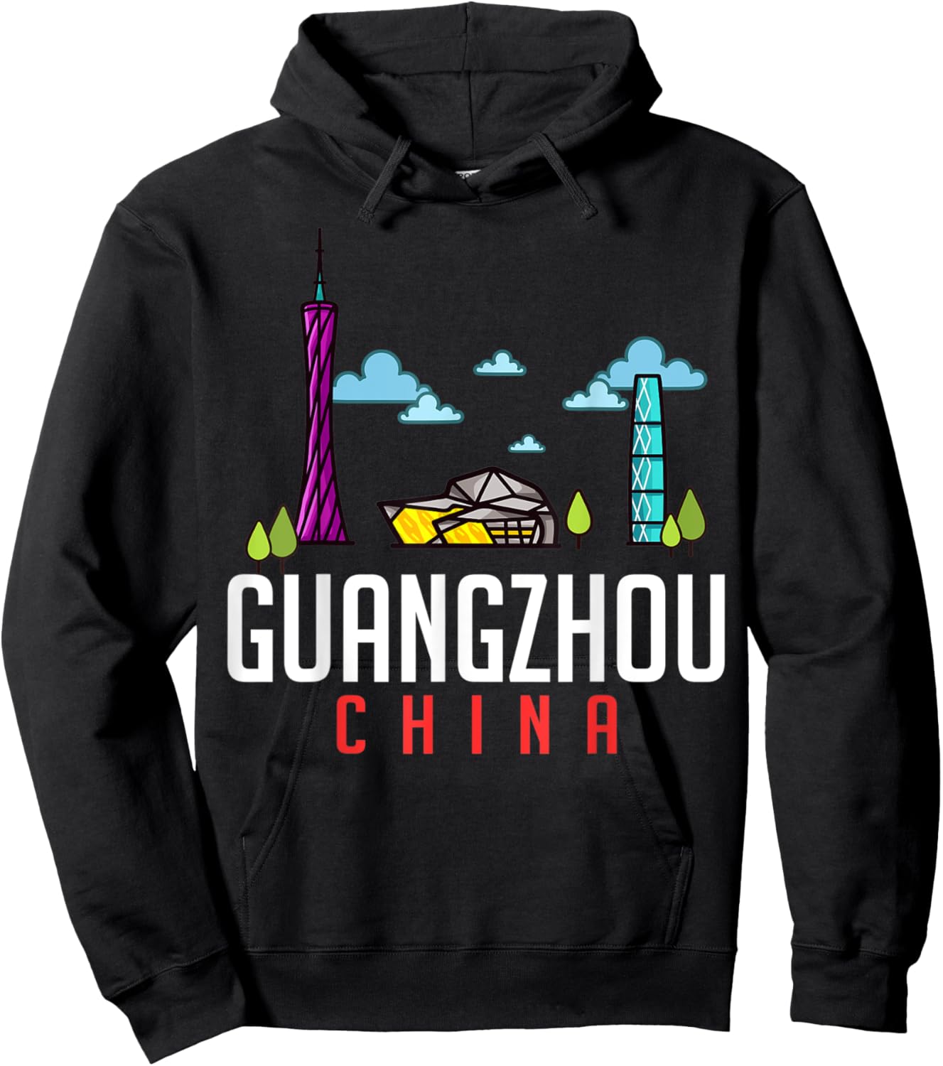 Guangzhou China City Skyline Map Travel Hoodie - Hoodie | Black