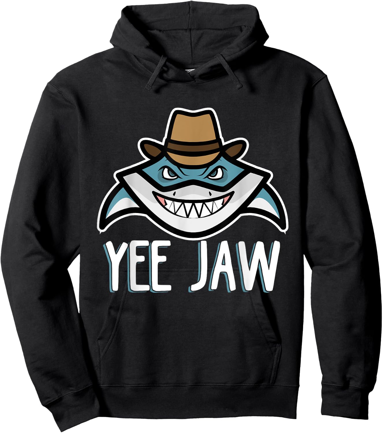 Shark Cowboy Hat Funny Yee Jaw Hoodie - Hoodie | Black