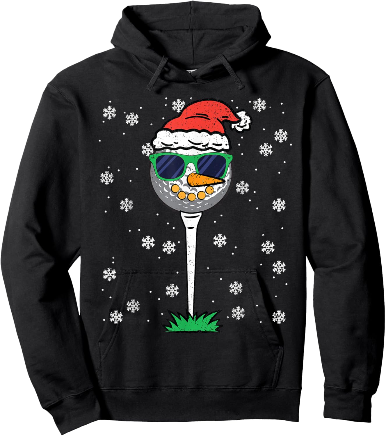 Golf Ball Snowman Christmas Pajama Funny X-mas Sport Golfer Hoodie - Hoodie | Black