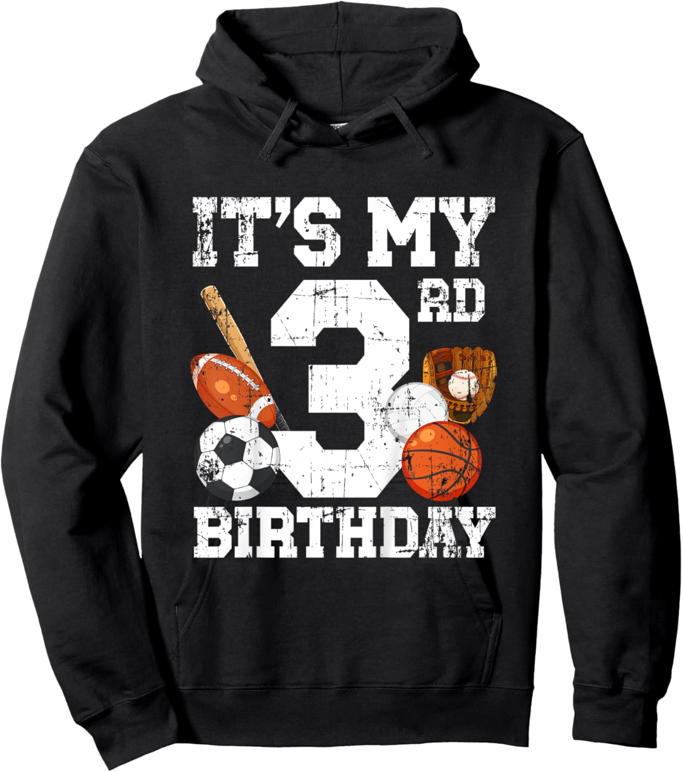 Kids 3rd Birthday Sports Birthday Party Three Year Old Boy Bday Hoodie - Hoodie | Black
