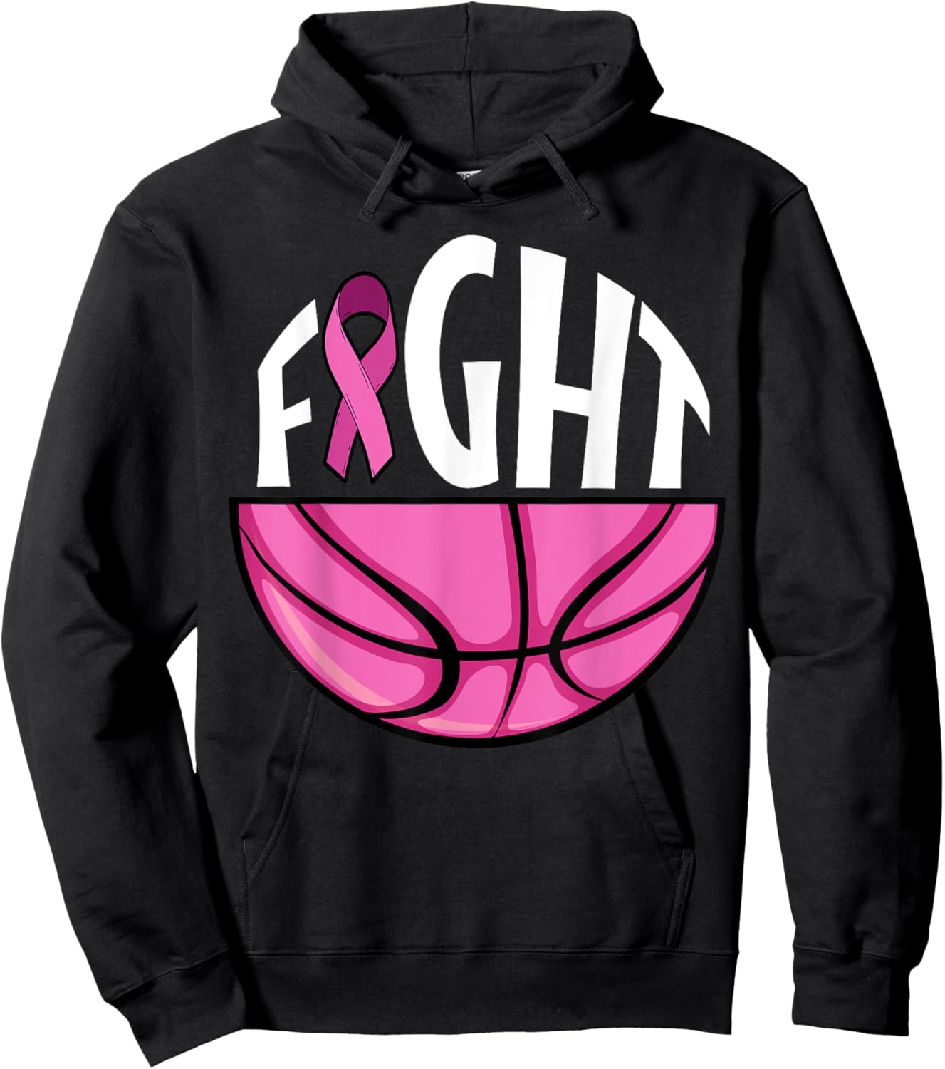 Breast Cancer Awareness Pink Ribbon Basketball Team Support Hoodie - Hoodie | Black