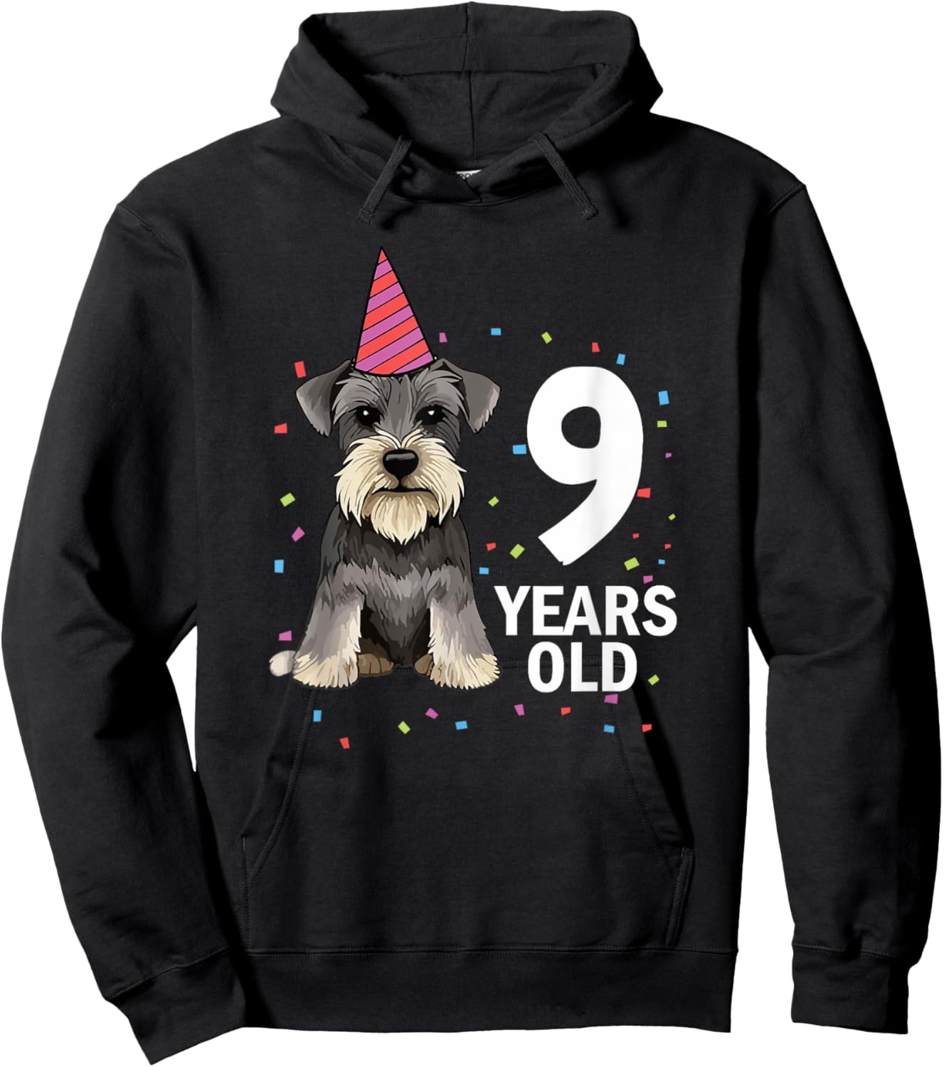 9 Years Old Birthday Schnauzer Dog Lover Puppy 9th Party Kid Hoodie - Hoodie | Black