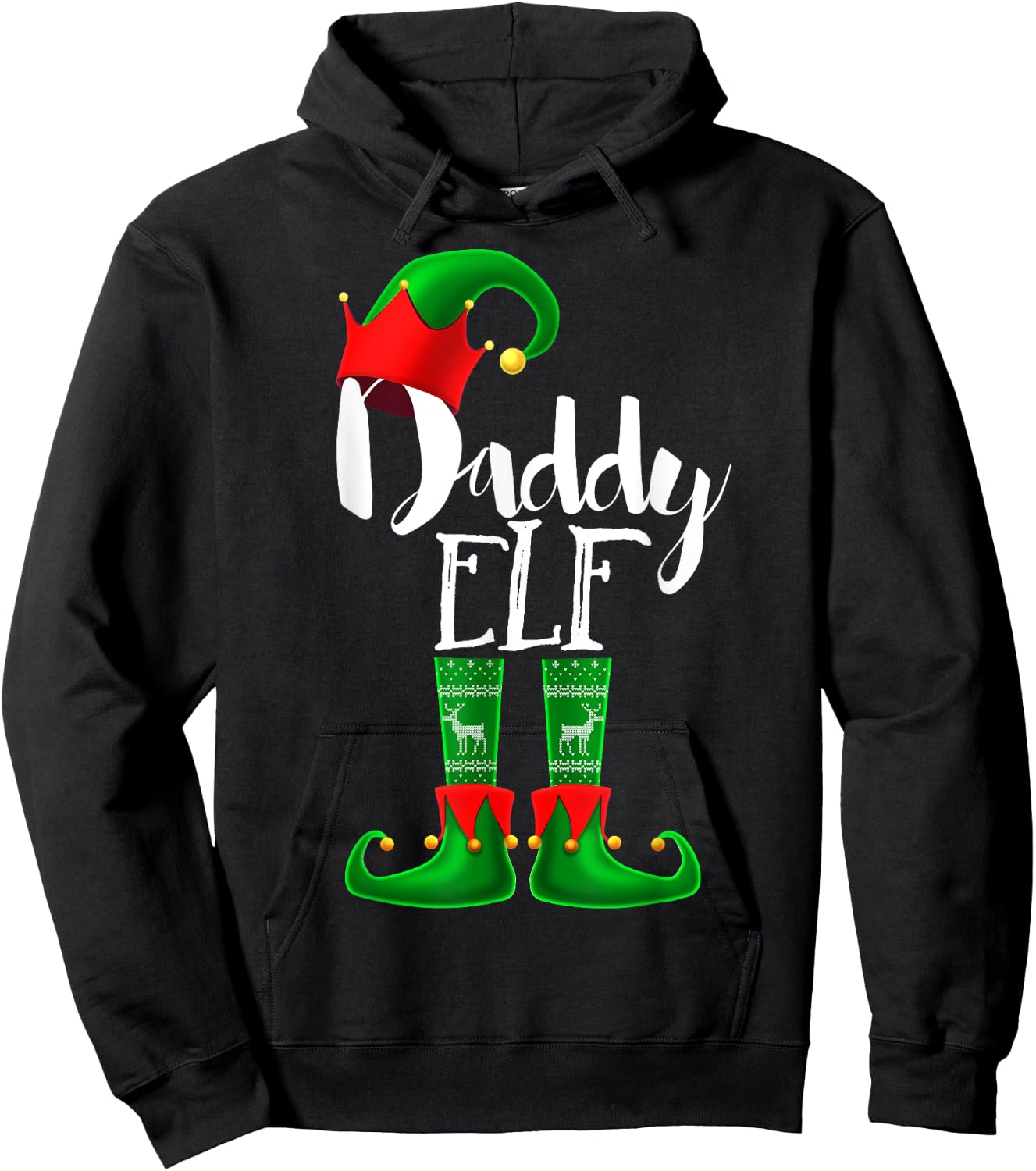 Daddy Elf Matching Family Christmas Pajama Shirt Gift Men Hoodie - Hoodie | Black
