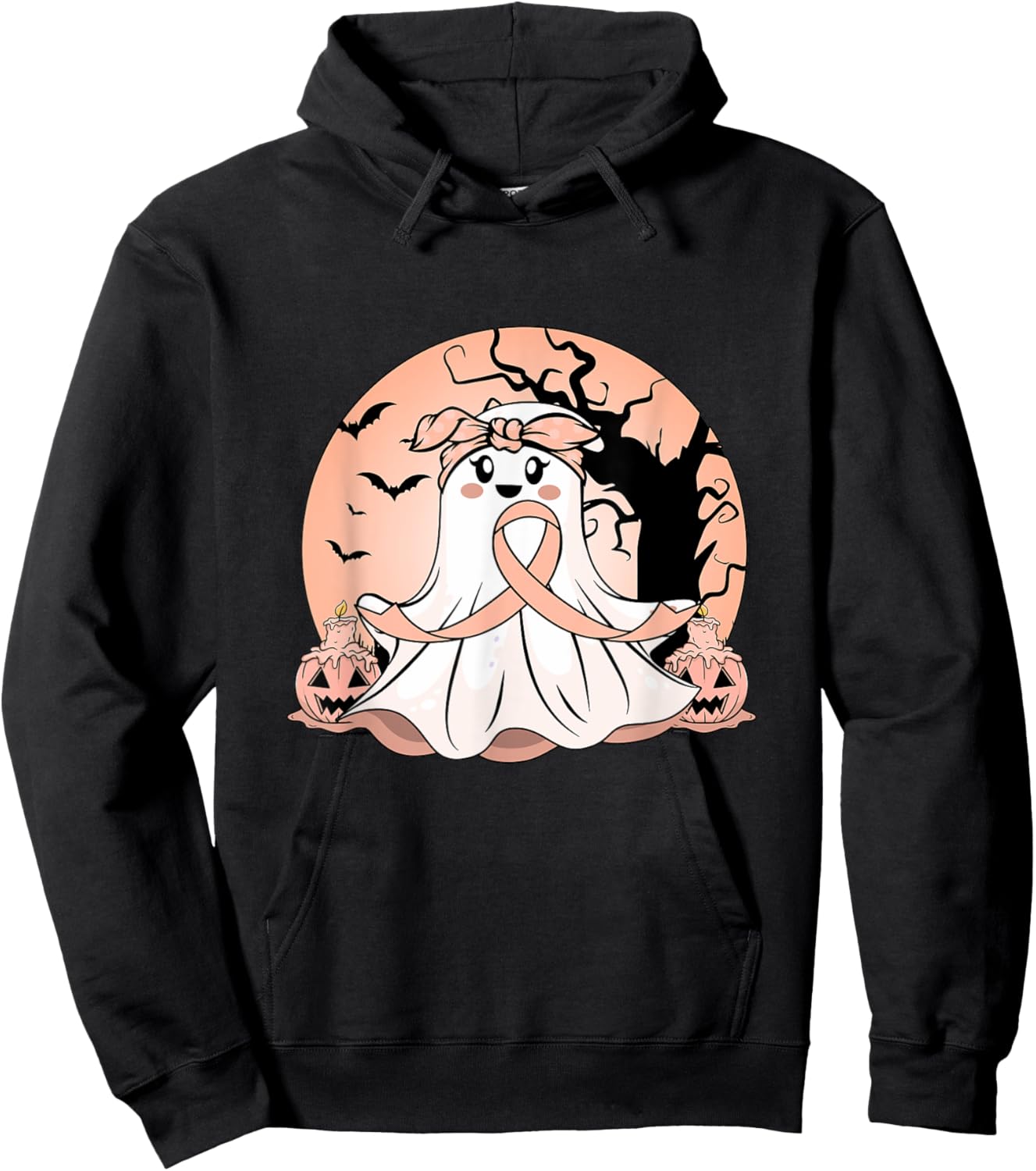 Uterine Cancer Halloween Pumpkin Peach Ribbon Awareness Hoodie - Hoodie | Black