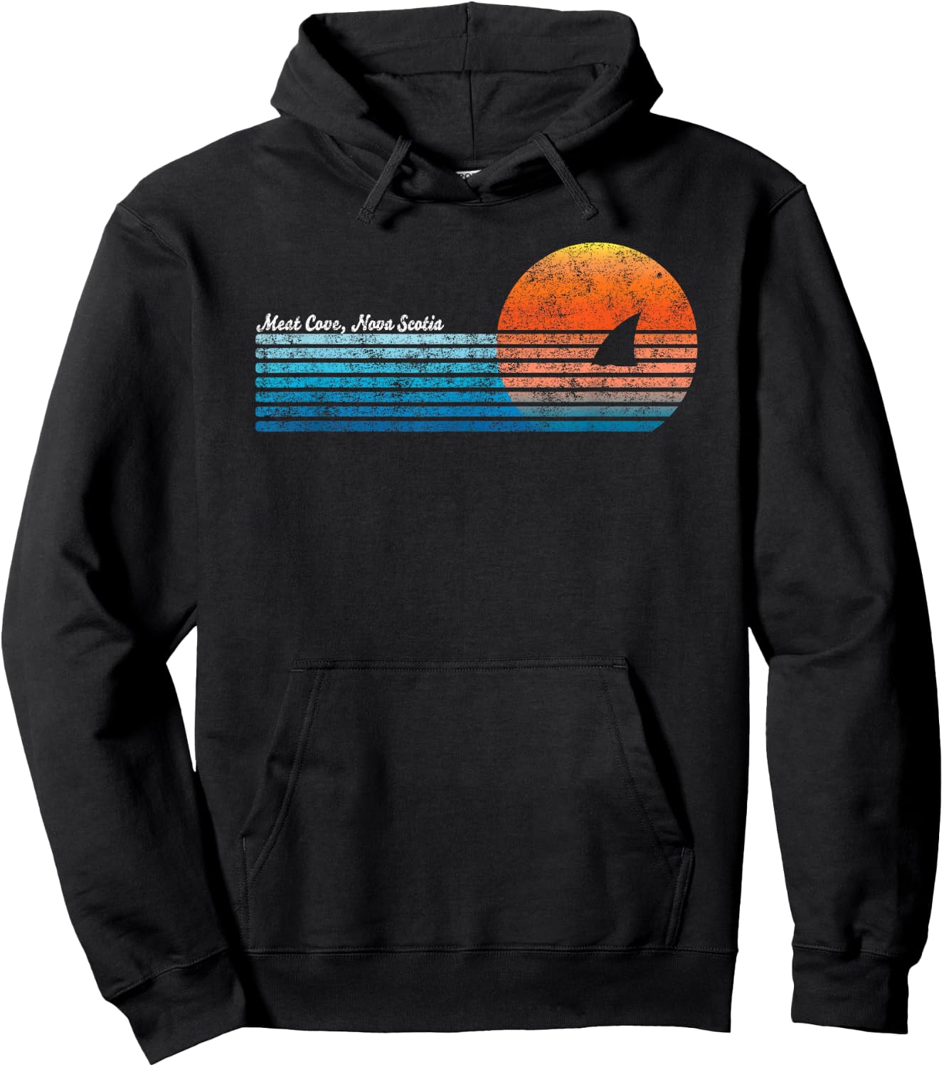 Vintage Meat Cove Retro 80s Shark Fin Sunset Hoodie - Hoodie | Black