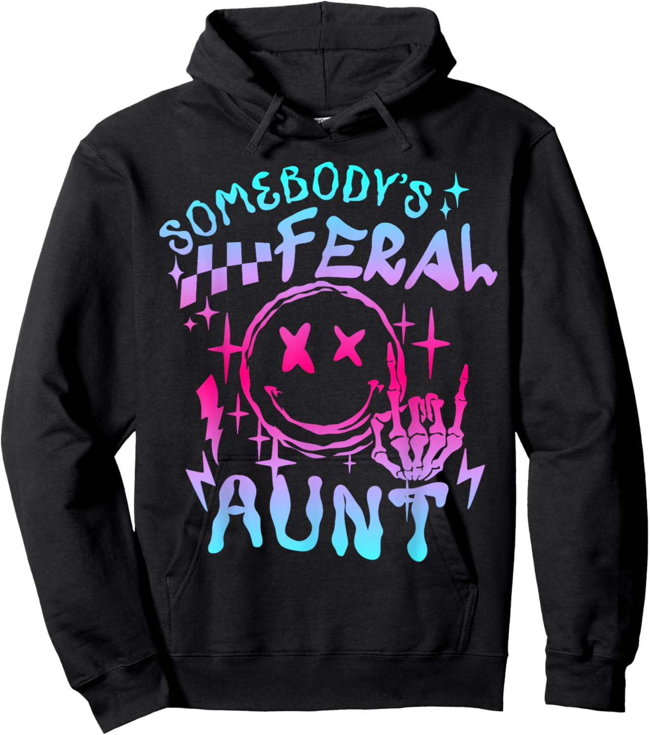 Retro Tie Dye Somebodys Feral Aunt Matching Mothers Day Hoodie - Hoodie | Black