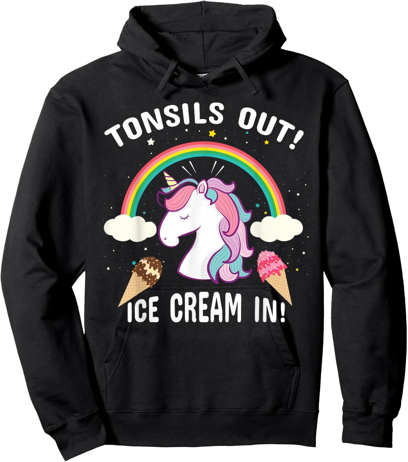 Tonsils Out Ice Cream In Post Surgery Unicorn Get Well Gift Hoodie - Hoodie | Black